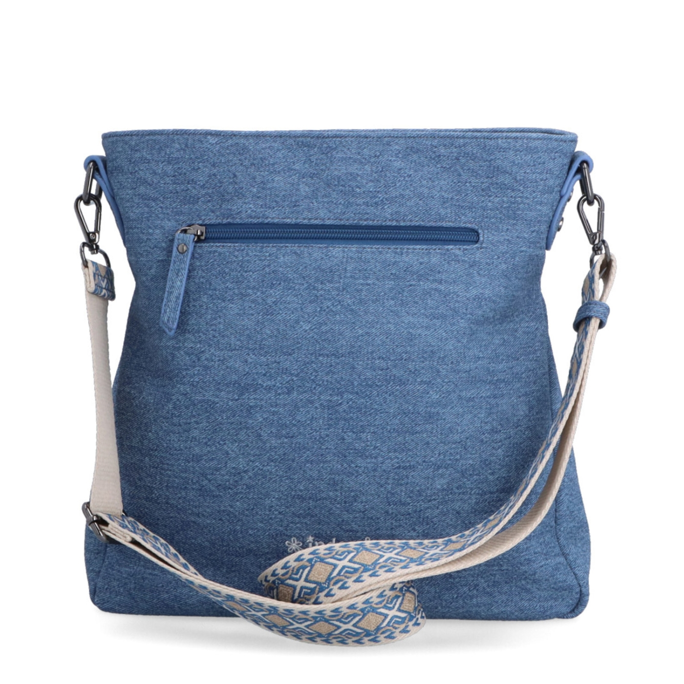 Prostorná crossbody kabelka s odnímatelným popruhem Indee materiál syntetická kůže zapínání na zip barva modrá velikost střední 6336 M Zezadu