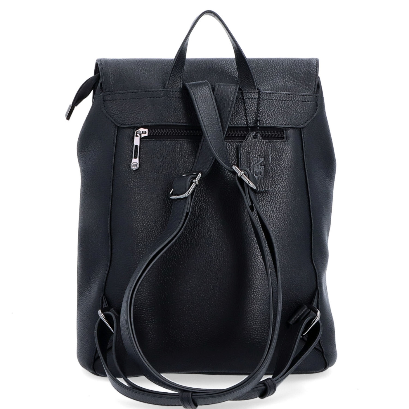 Minimalistický kožený městský batoh s klopou Noelia Bolger materiál kůže zapínání na zip barva černá velikost střední NB 3007 C Zezadu