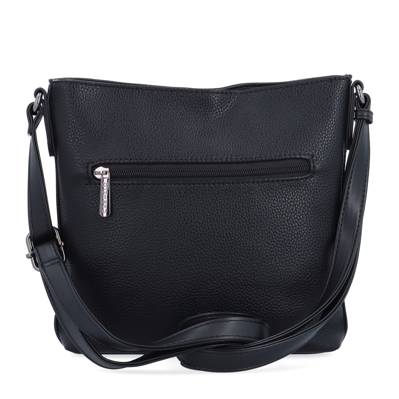 Praktická crossbody kabelka do města i na výlety Carmelo materiál syntetická kůže zapínání na zip barva černá velikost malá 4670 C Zezadu