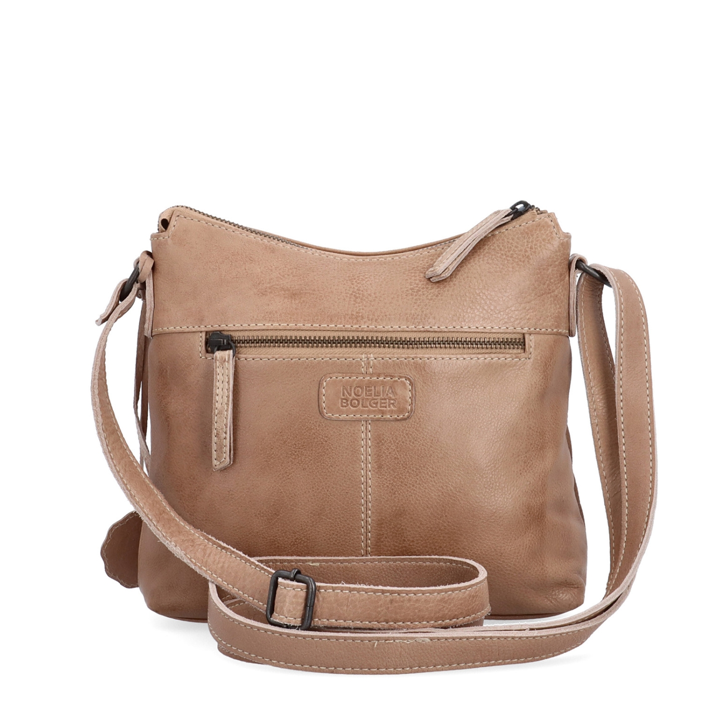 Kožená crossbody kabelka s moderním designem Noelia Bolger materiál kůže zapínání na zip barva béžová velikost malá NB 2400 BE Zezadu