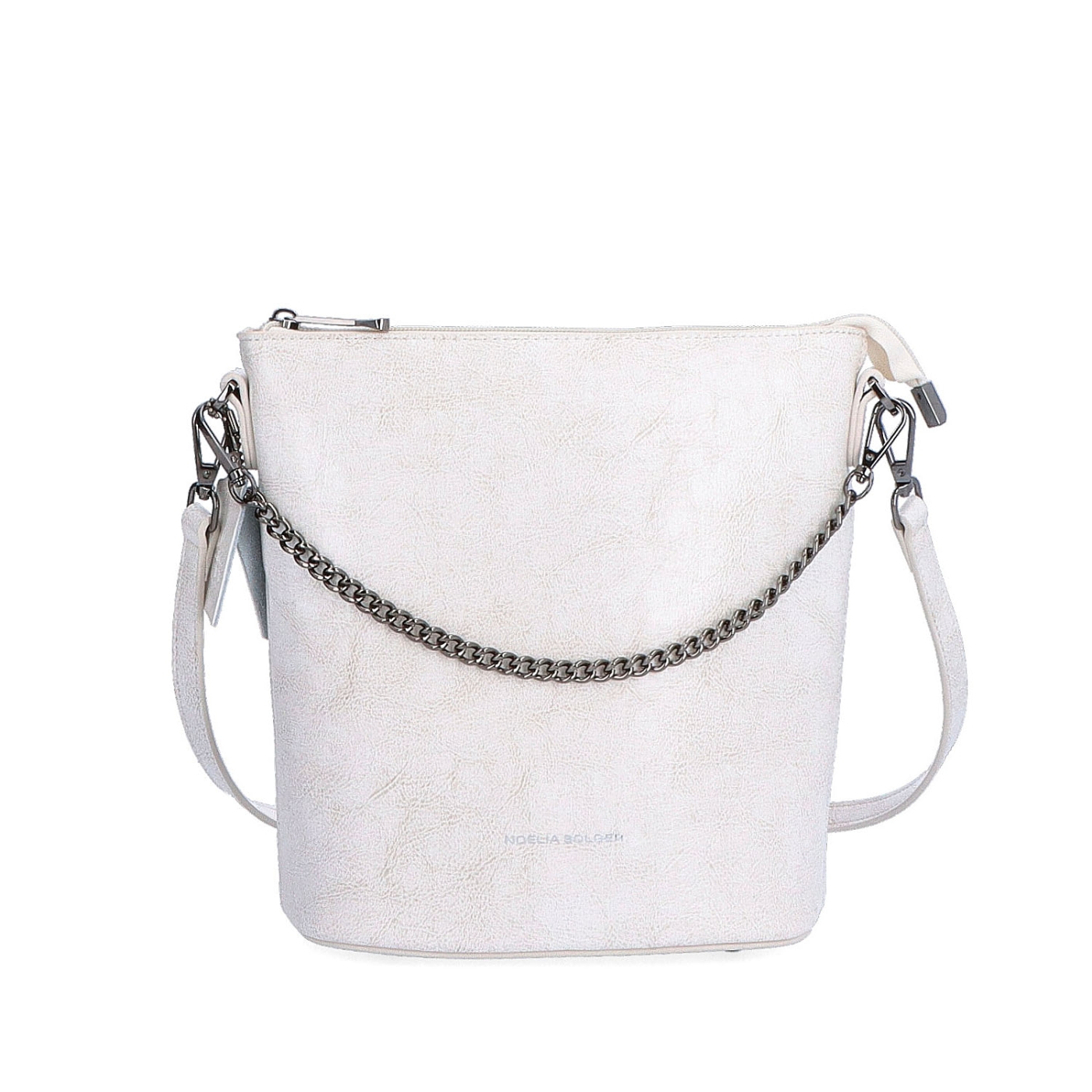 Elegantní kožená crossbody s řetízkem Noelia Bolger materiál kůže zapínání na zip barva bílá velikost malá NB 0048 OW Zepředu