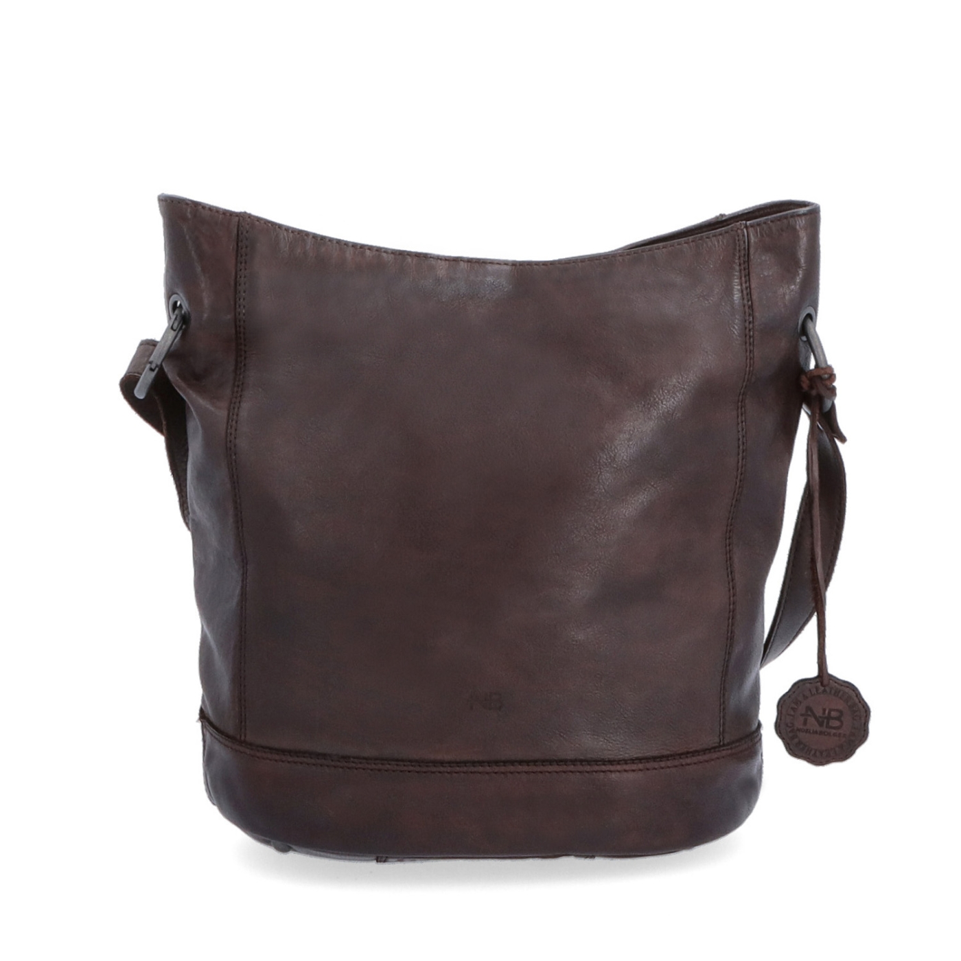 Kožená crossbody kabelka s designovým prošitím Noelia Bolger materiál kůže zapínání na zip barva hnědá velikost střední NB 2089 H Zepředu