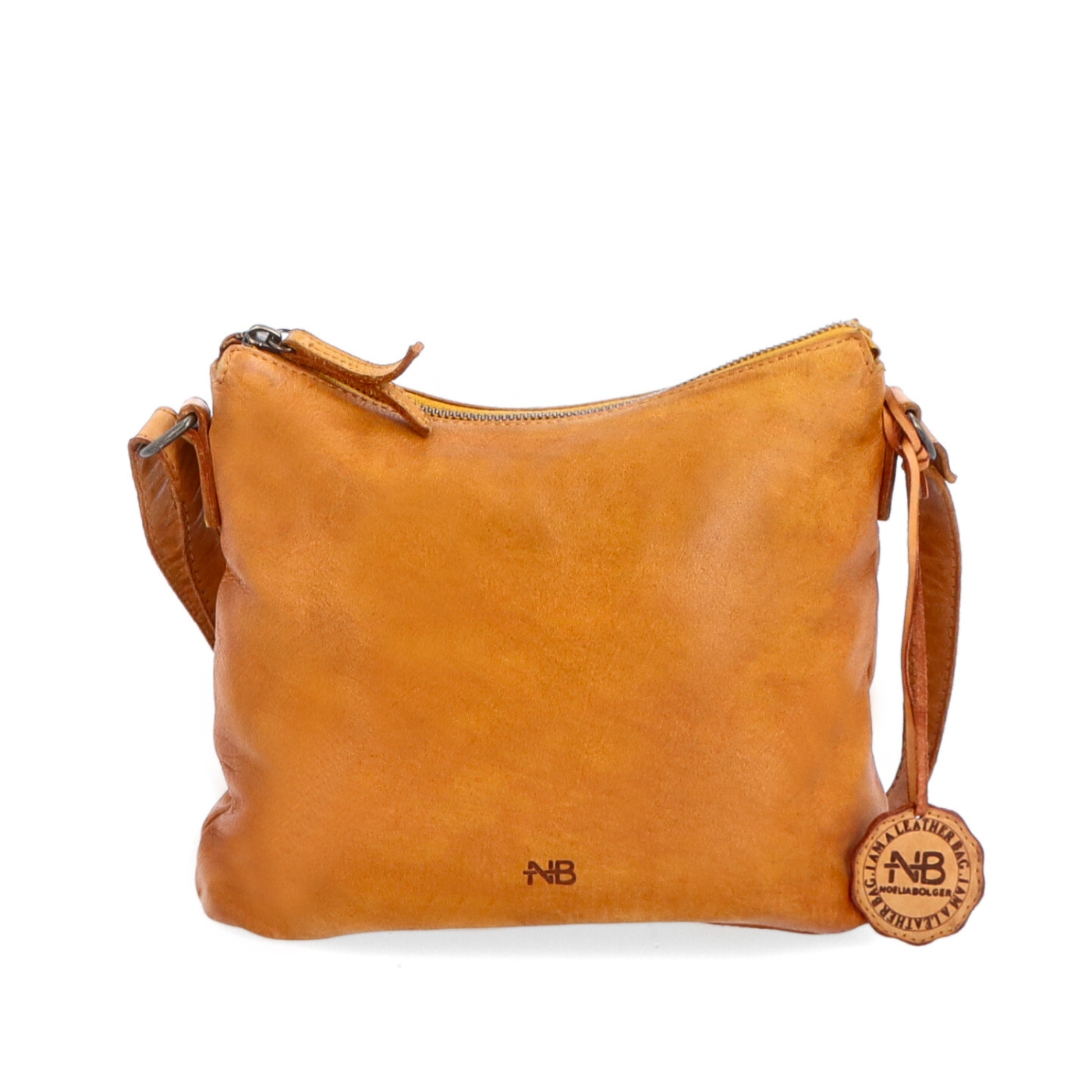 Kožená crossbody kabelka s moderním designem Noelia Bolger materiál kůže zapínání na zip barva žlutá velikost malá NB 2400 ZLU Zepředu