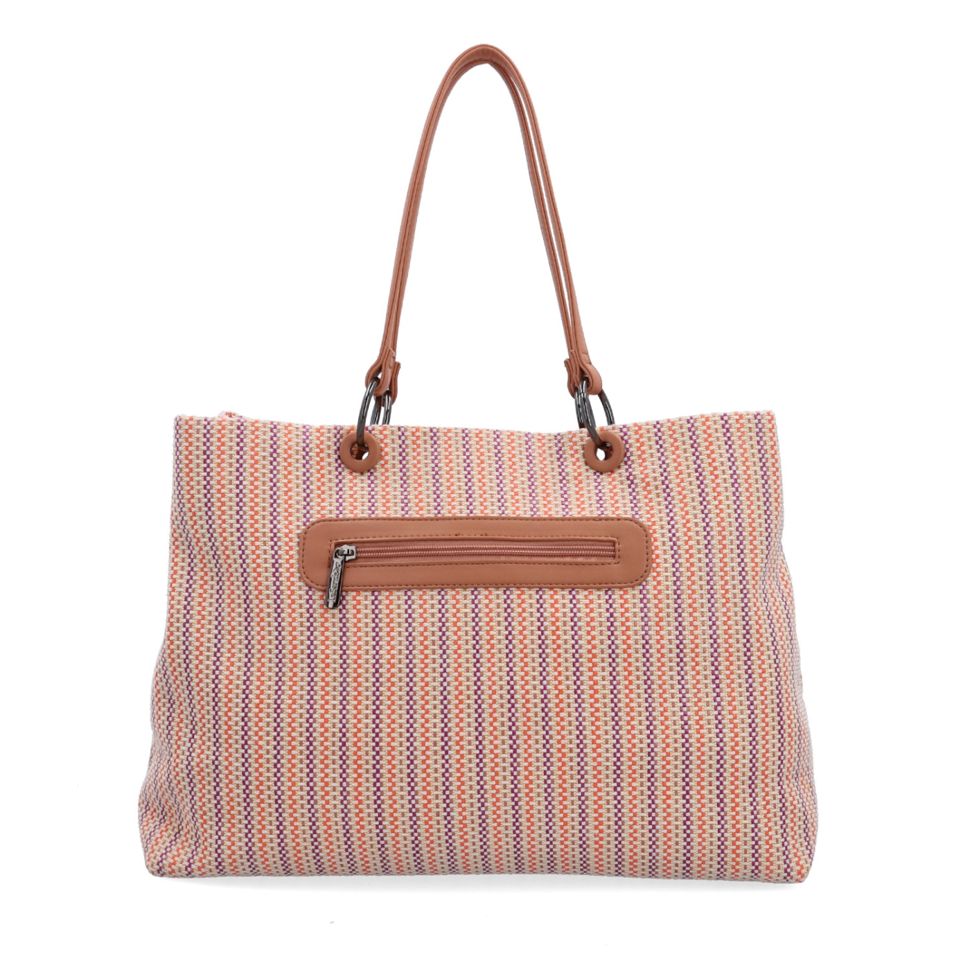 Prostorná shopper kabelka se strukturovaným povrchem Le Sands materiál syntetická kůže zapínání na zip barva oranžová velikost velká 4614 O Zezadu