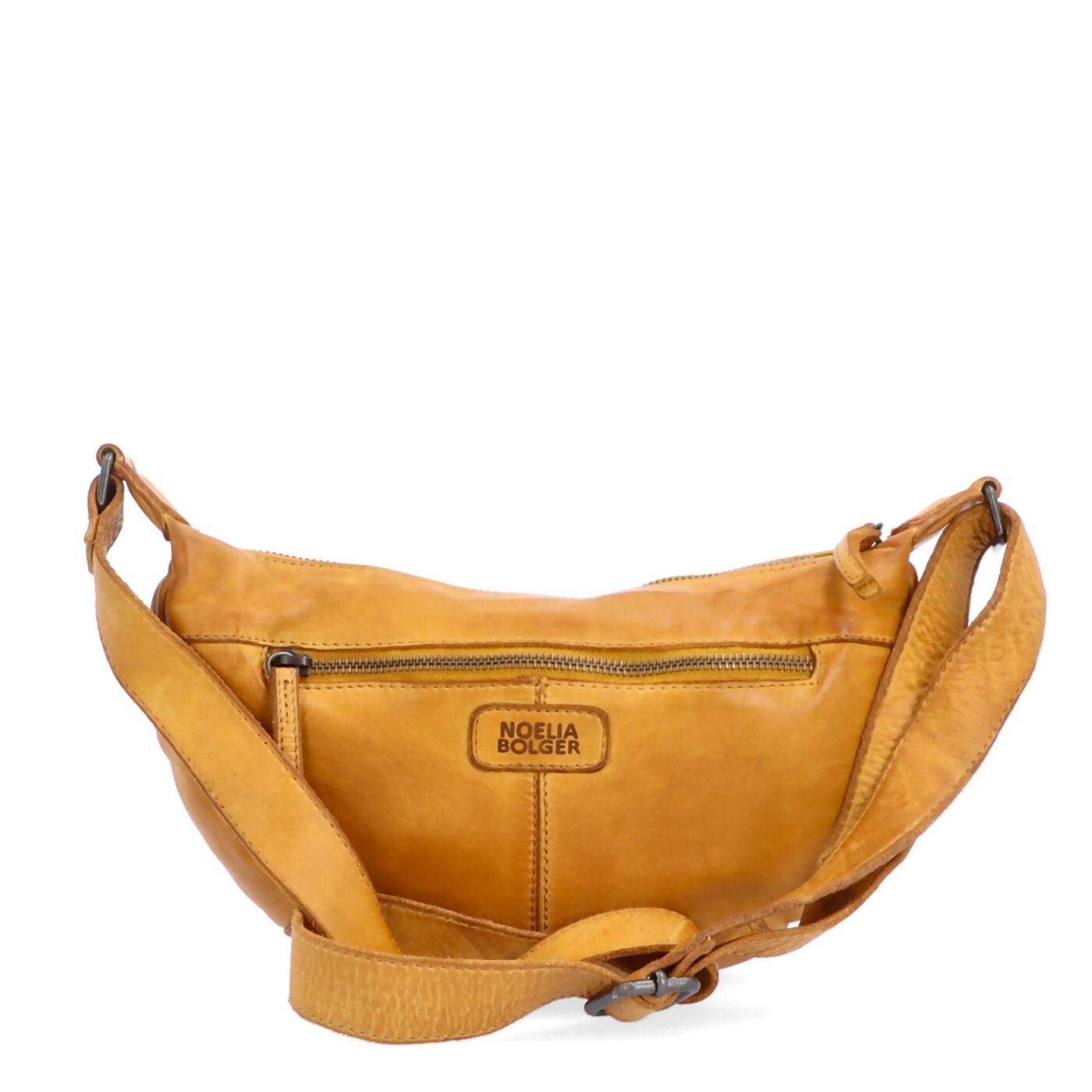 Malá kožená moonbag kabelka Noelia Bolger materiál kůže zapínání na zip barva žlutá velikost malá NB 2411 ZLU Zezadu