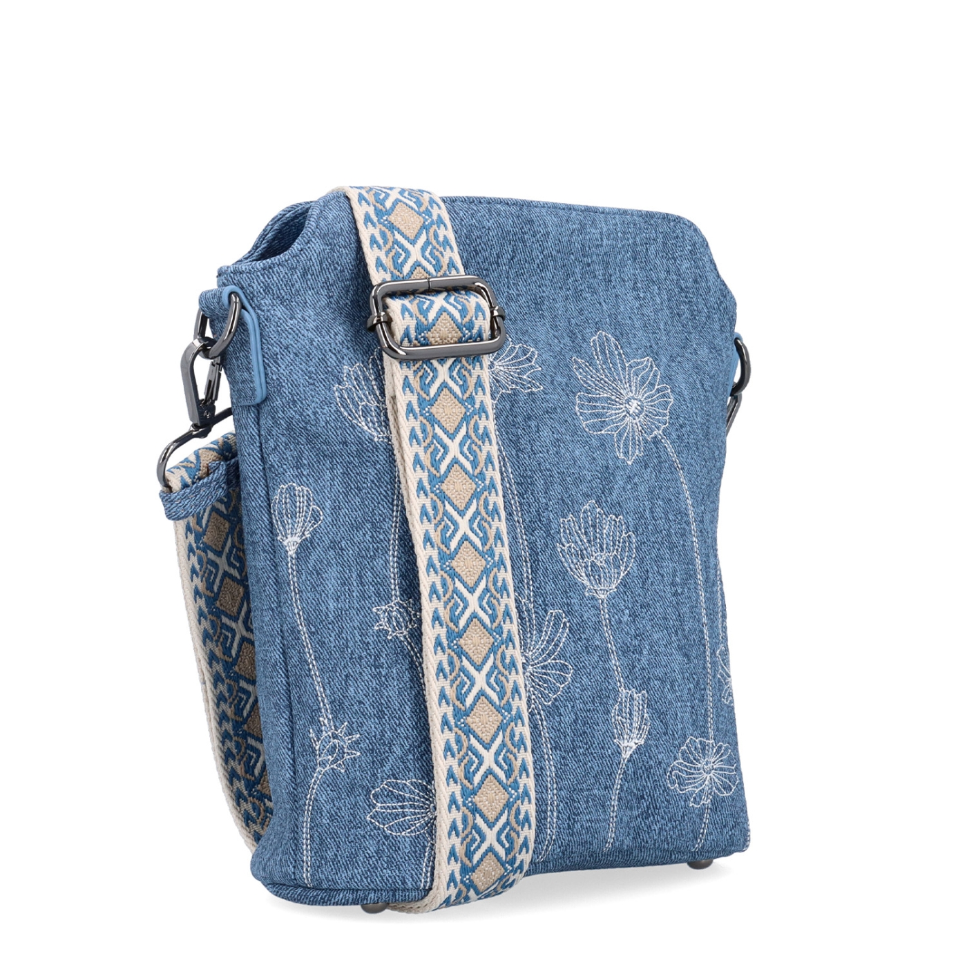 Crossbody kabelka s dekorativním vzorem a širokým popruhem