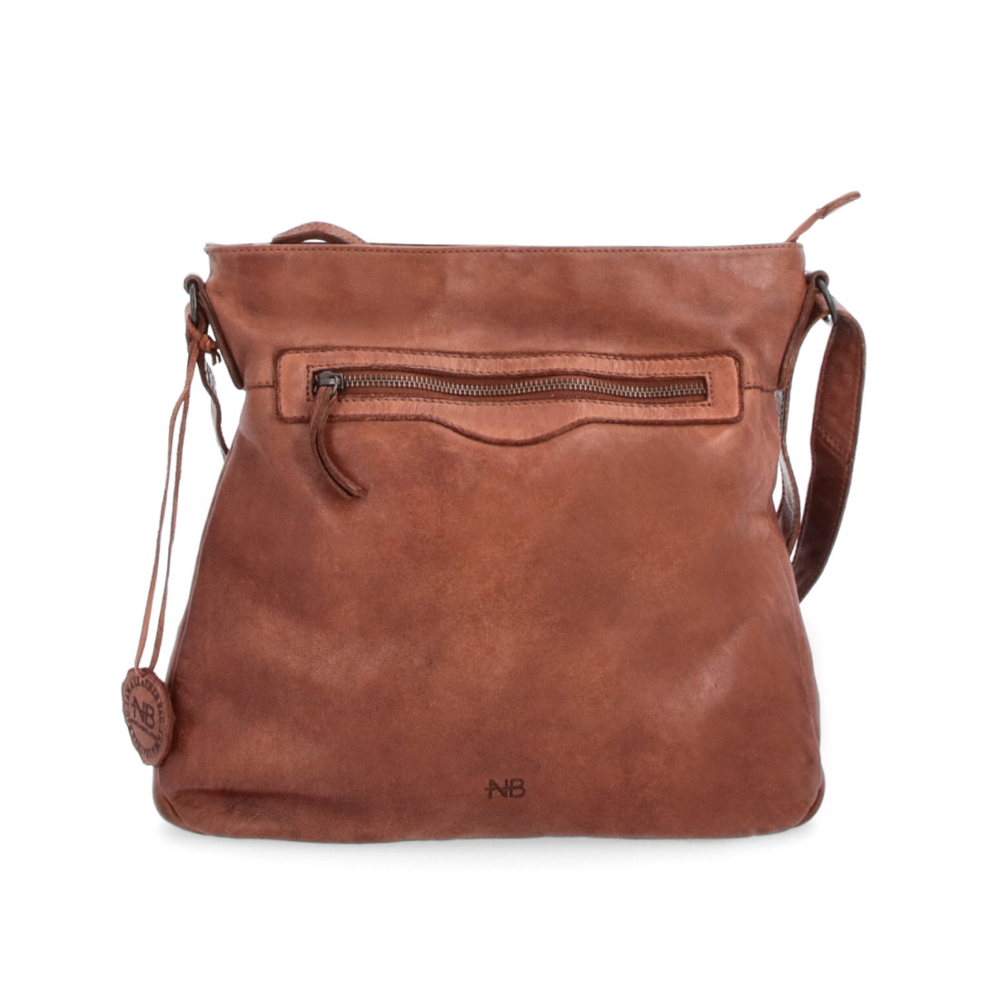 Kožená crossbody s přední zipovou kapsou Noelia Bolger materiál kůže zapínání na zip barva koňaková velikost střední NB 2103 KO Zepředu