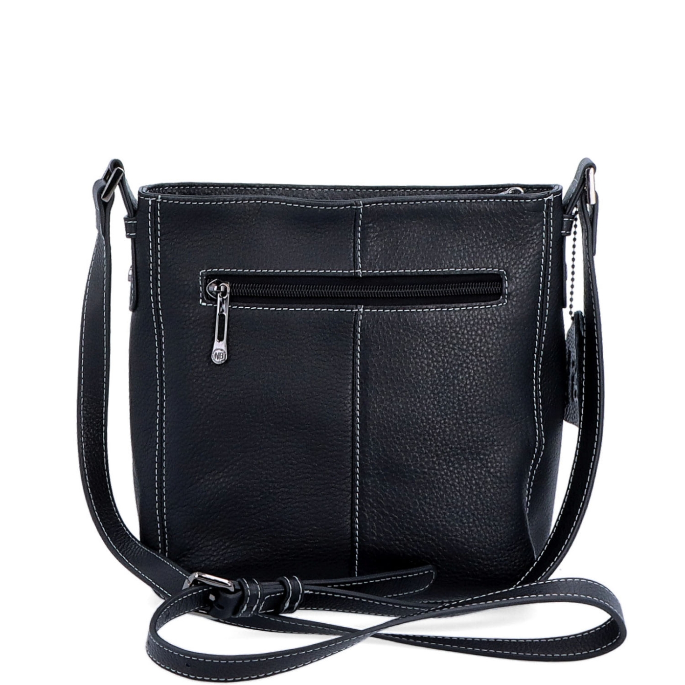 Malá kožená crossbody kabelka s výraznějším prošitím Noelia Bolger materiál kůže zapínání na zip barva černá velikost malá NB 3004 C Zezadu