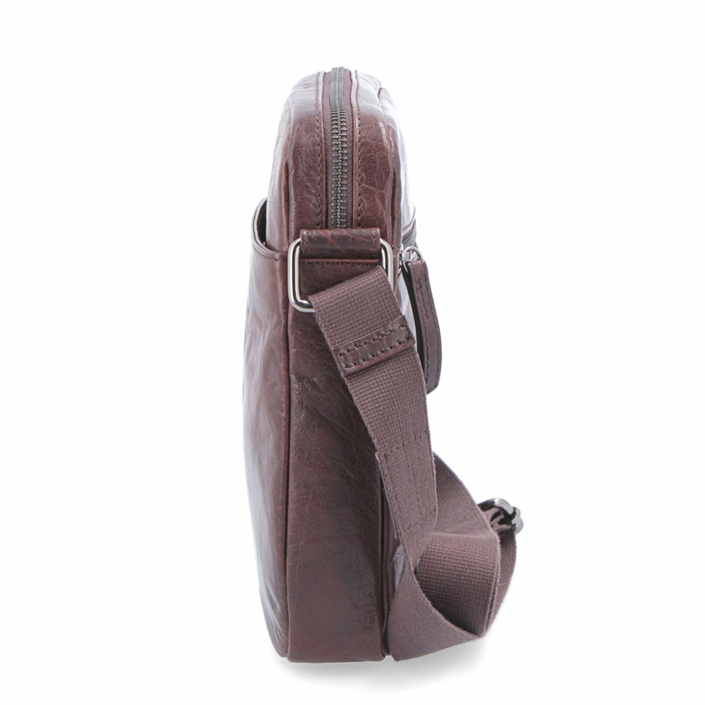 Kožená crossbody taška Poyem materiál kůže barva hnědá velikost malá 2200 Poyem H Z boku