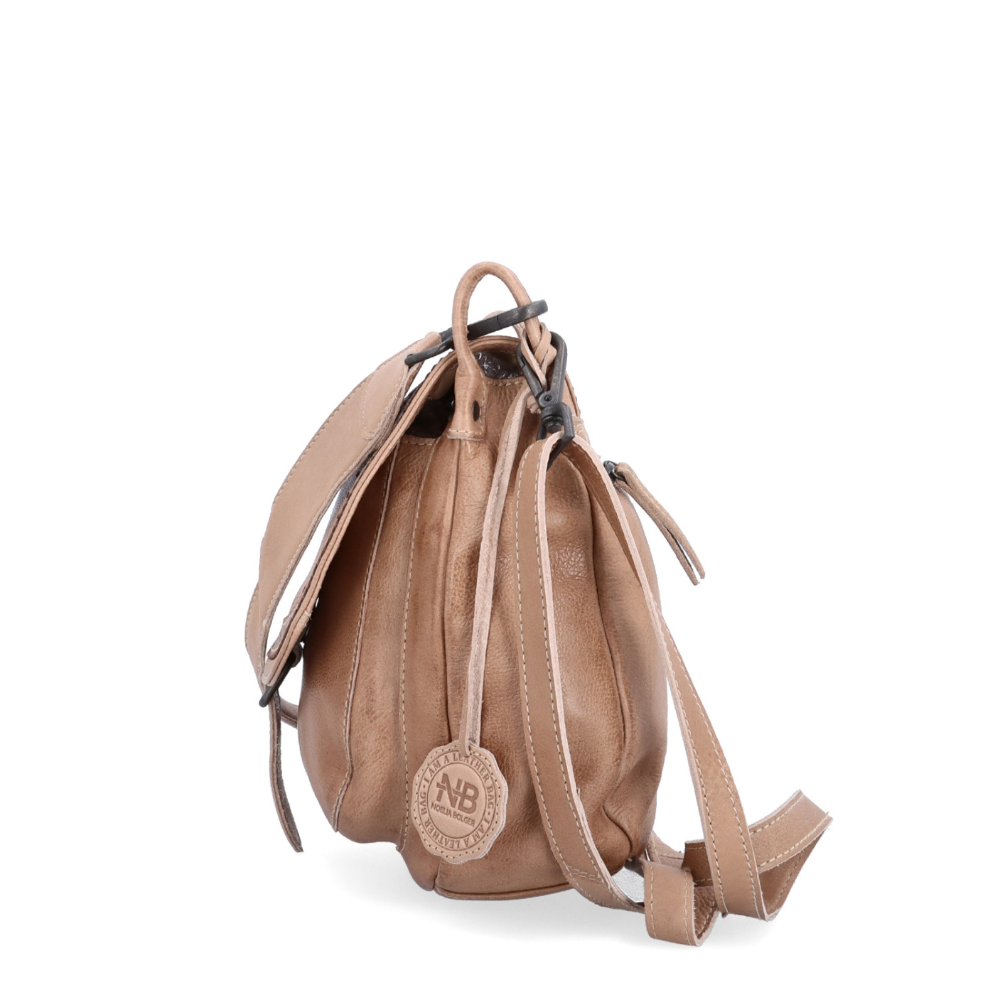 Kožená crossbody kabelka se zdobenou klopou Noelia Bolger materiál kůže zapínání s klopou barva béžová velikost střední NB 2030 BE Z boku