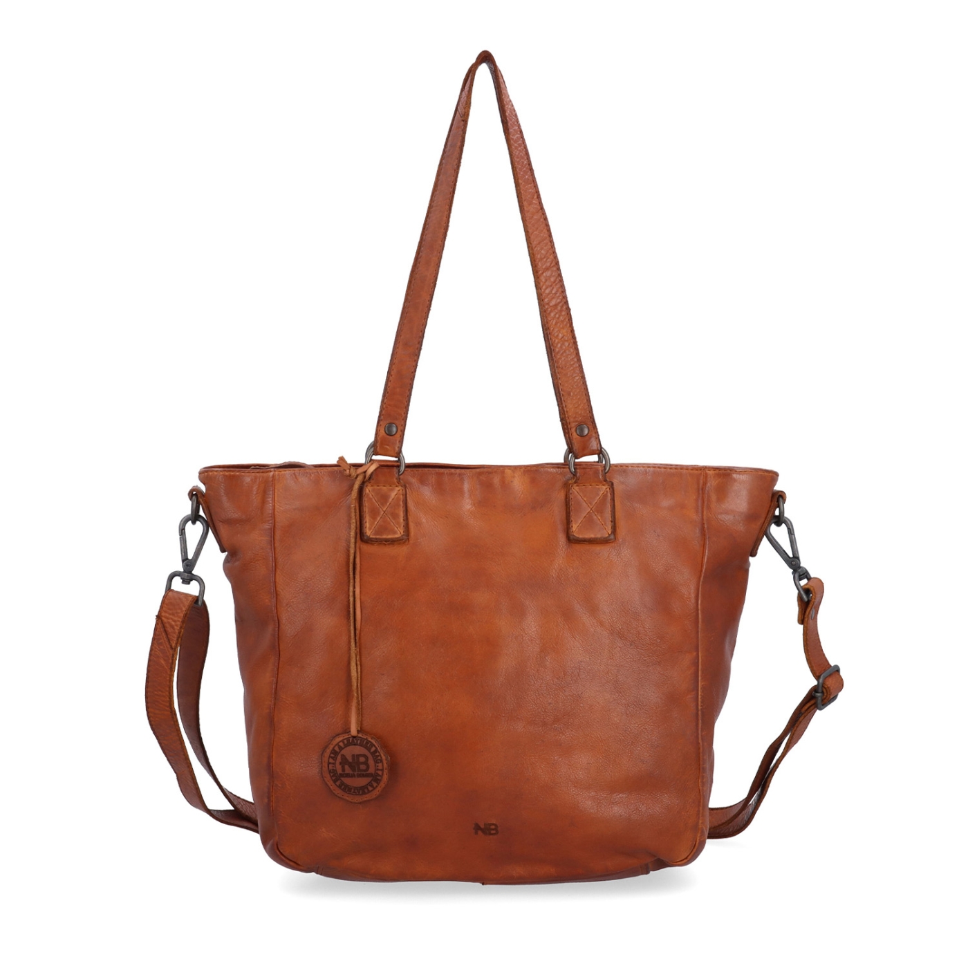 Prostorná shopper kabelka z pravé kůže Noelia Bolger materiál kůže zapínání na zip barva koňaková velikost střední NB 2427 KO Zepředu