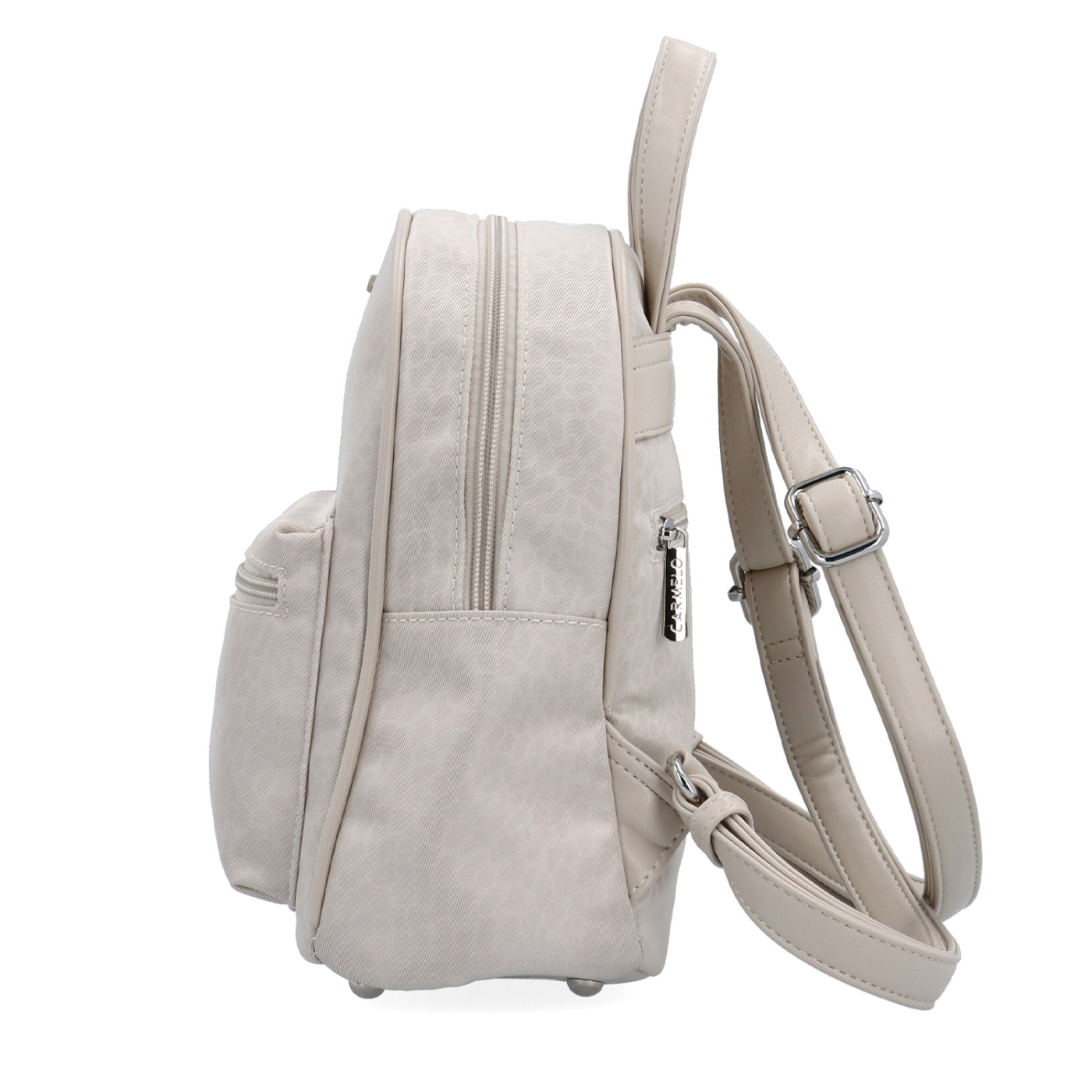 Malý nylonový batůžek pro ženy Carmelo materiál nylon zapínání na zip barva béžová velikost malá 6604 BE LE Z boku
