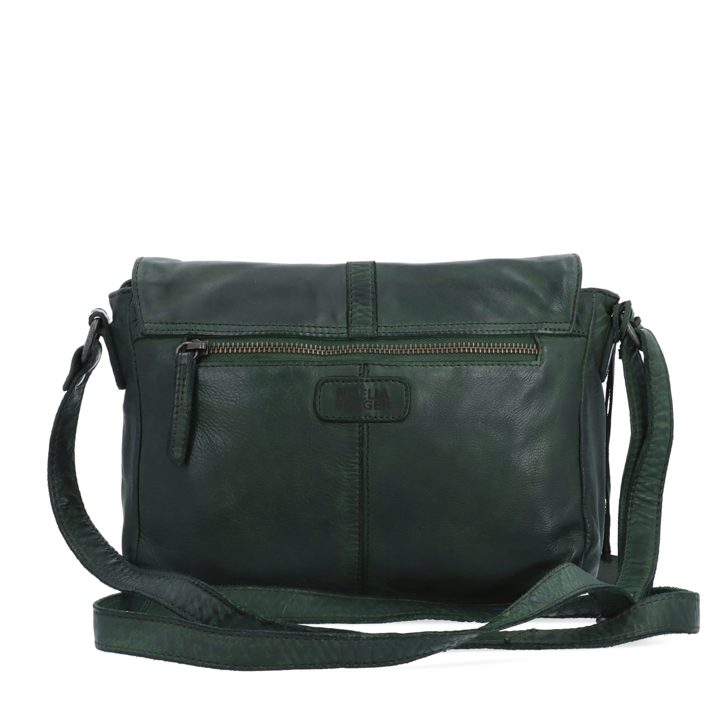 Kožená crossbody kabelka s klopou Noelia Bolger materiál kůže zapínání s klopou barva zelená velikost střední NB 2416 ZE Zezadu