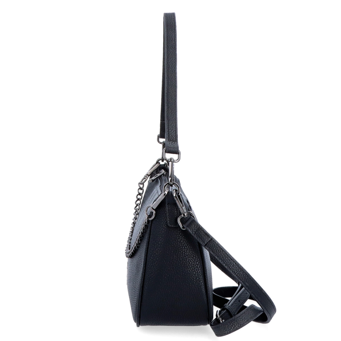 Kožená crossbody kabelka se stříbrným řetízkem Noelia Bolger materiál kůže zapínání na zip barva černá velikost malá NB 3015 C Z boku