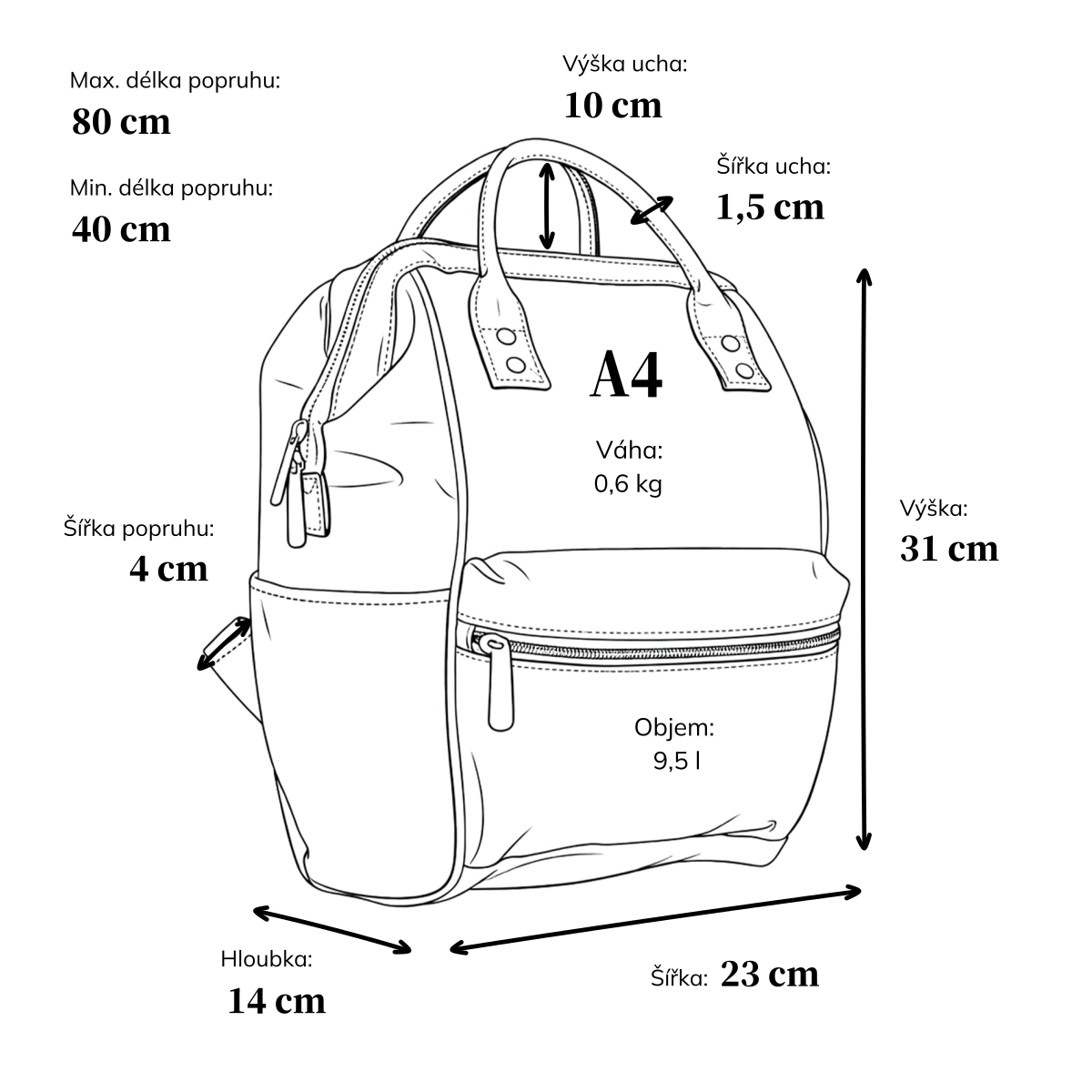 Praktický dámský batoh pro každý den Carmelo materiál nylon zapínání na zip barva červená velikost střední 6611 CV Rozměry