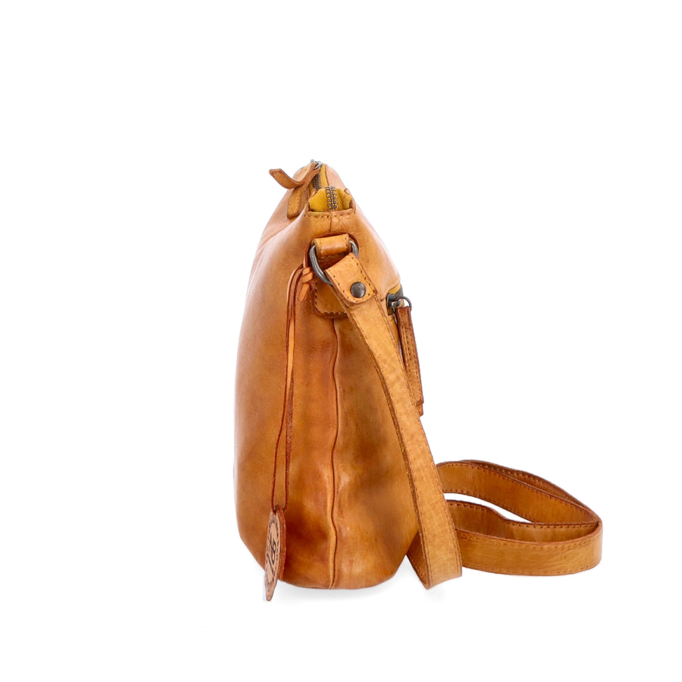 Kožená crossbody kabelka s moderním designem Noelia Bolger materiál kůže zapínání na zip barva žlutá velikost malá NB 2400 ZLU Z boku
