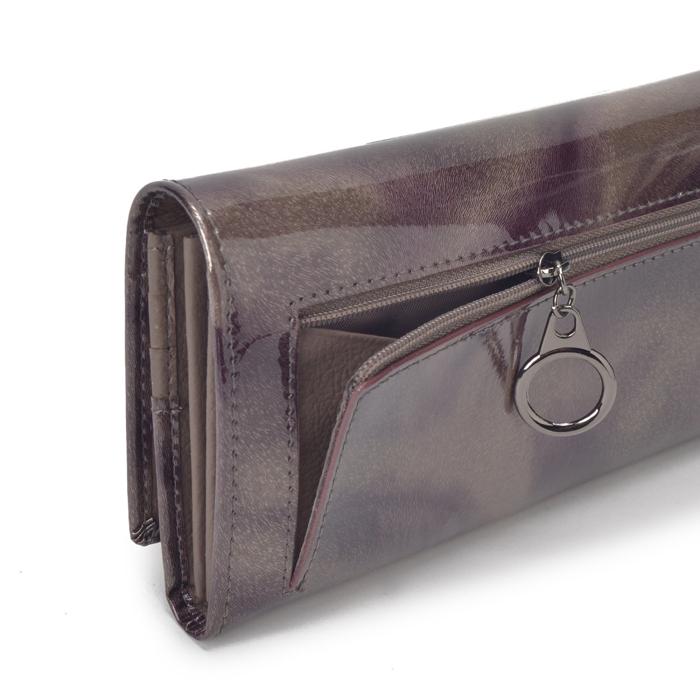 Elegantní dlouhá peněženka Carmelo materiál kůže zapínání na cvoček barva taupe velikost velká 2109 P T Polobok zezadu