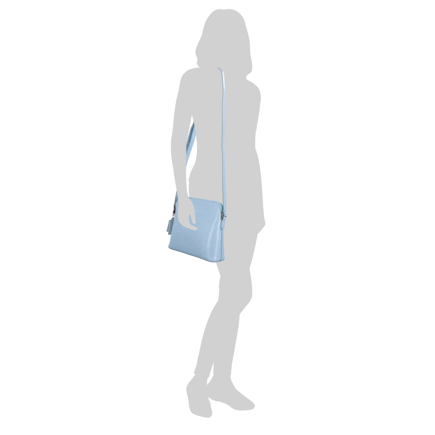 Elegantní kožená crossbody k šatům i saku Noelia Bolger materiál kůže zapínání na zip barva modrá velikost malá NB 0078 SM Na postavě
