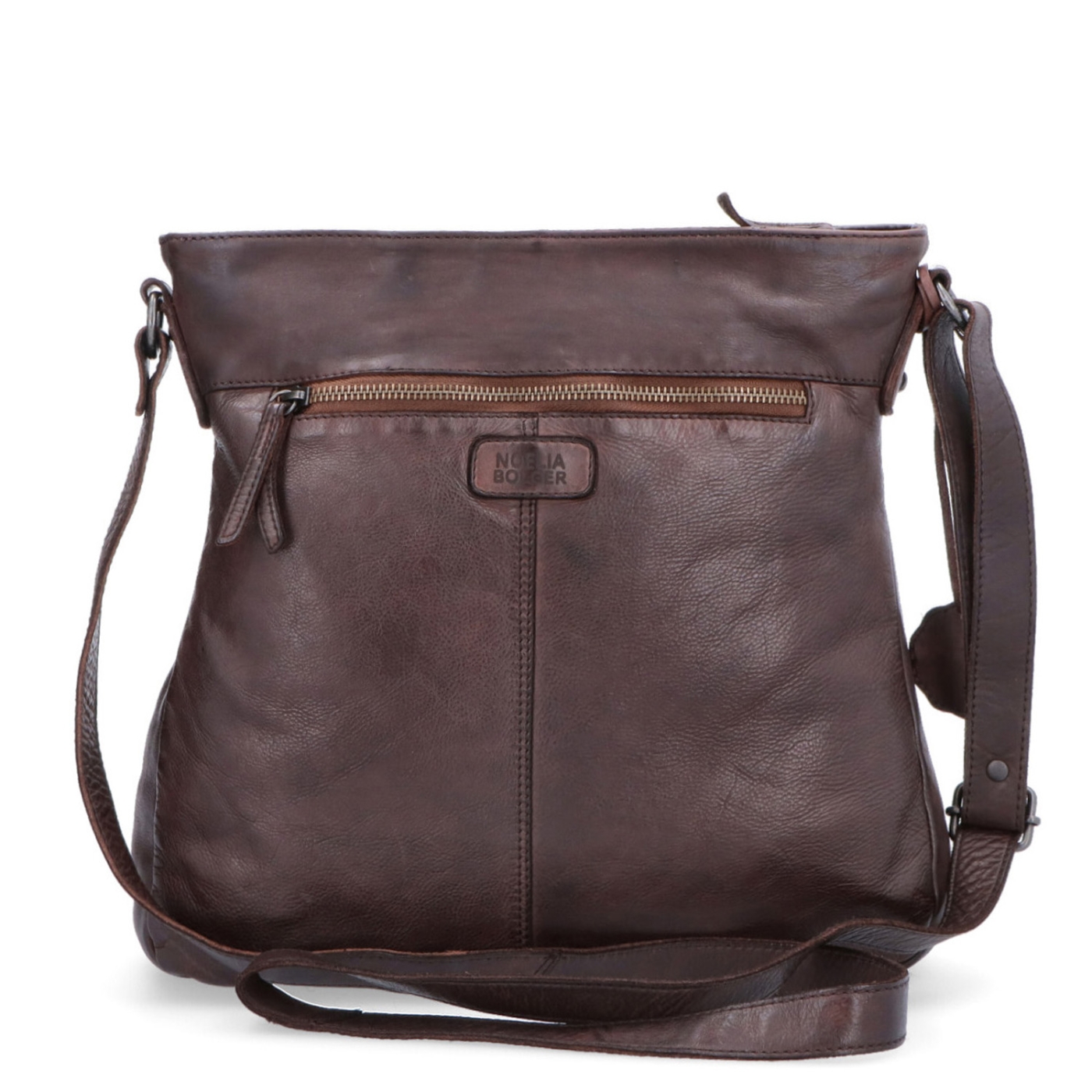 Kožená crossbody kabelka s prošíváním Noelia Bolger materiál kůže zapínání na zip barva hnědá velikost střední NB 2002 H Zezadu