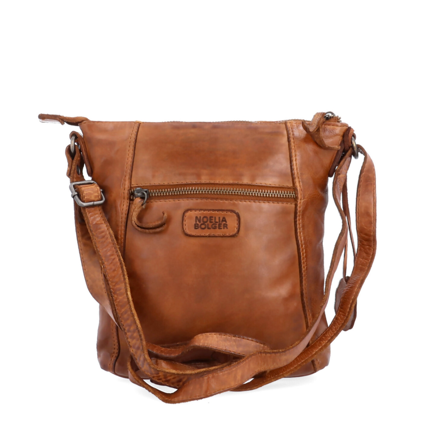 Malá kožená crossbody s prošitím Noelia Bolger materiál kůže zapínání na zip barva koňaková velikost malá NB 2086 KO Zezadu
