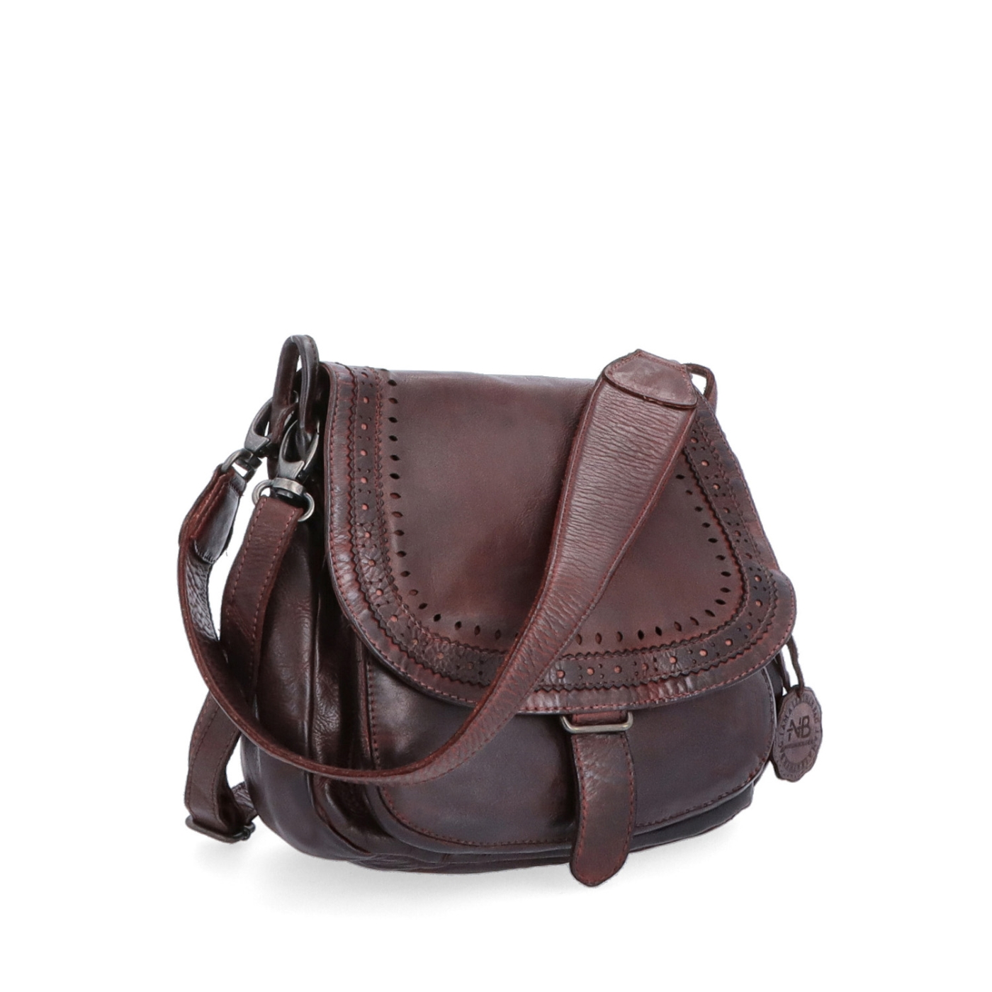 Kožená crossbody kabelka se zdobenou klopou Noelia Bolger materiál kůže zapínání s klopou barva vínová velikost střední NB 2030 BO