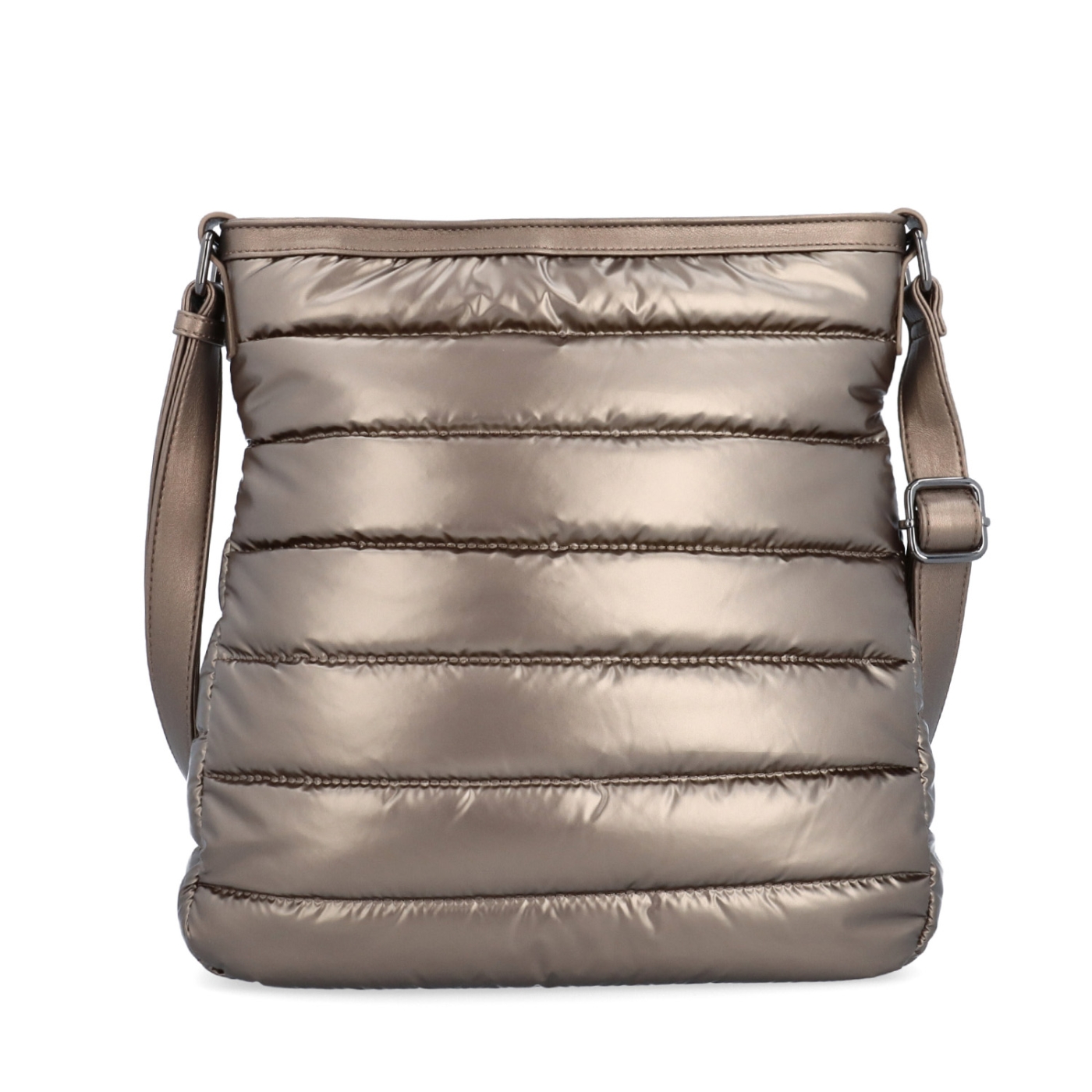 Moderní dámská kabelka z nadýchaného nylonu Carmelo materiál nylon zapínání na zip barva metalická velikost střední 4382 BR Zepředu