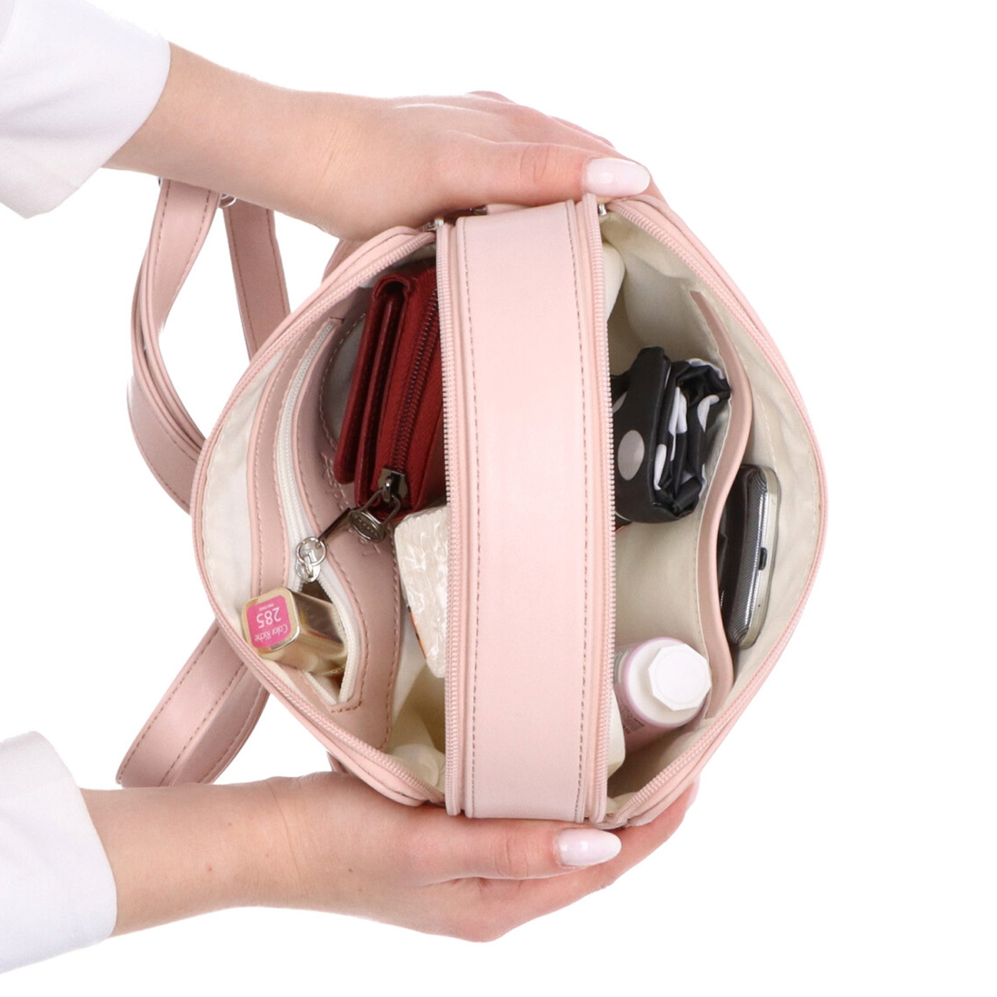 Praktická crossbody kabelka se dvěma kapsami Le Sands materiál syntetická kůže zapínání na zip barva růžová velikost malá 7717 R Vnitřek