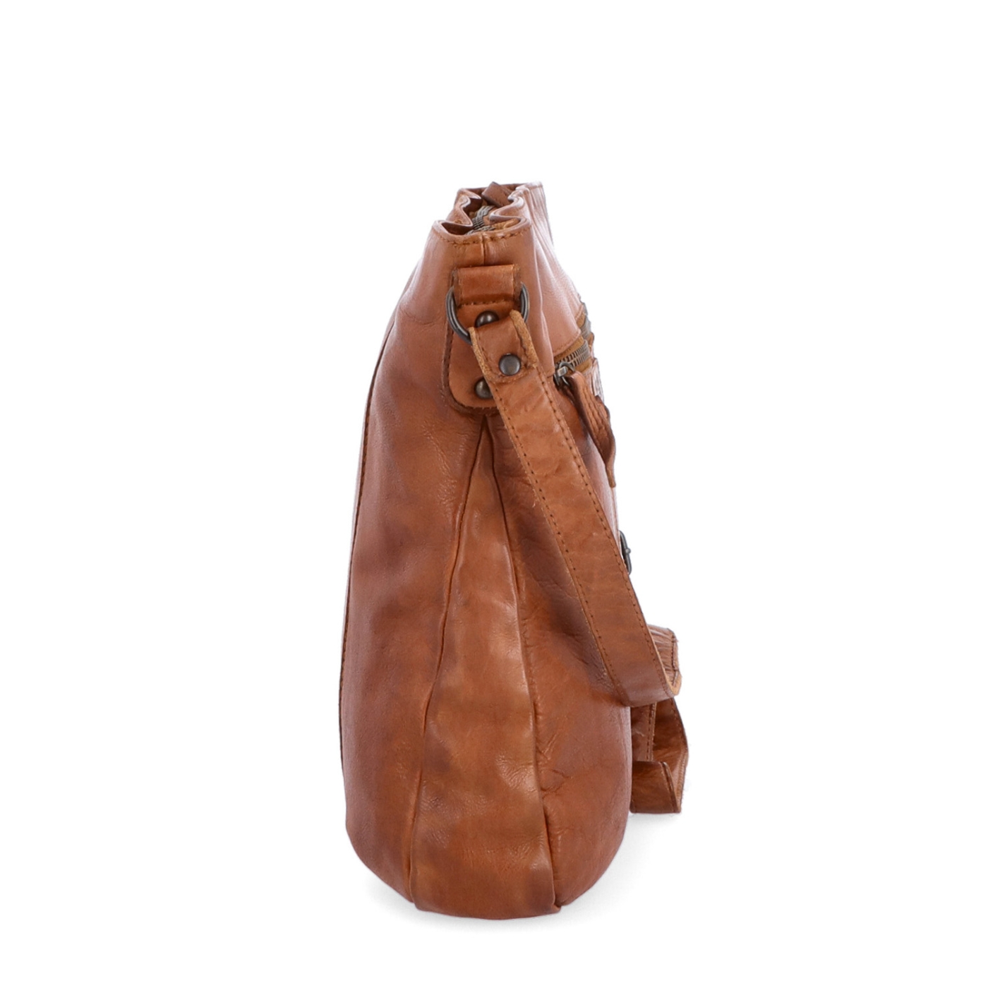 Kožená crossbody kabelka s prošíváním Noelia Bolger materiál kůže zapínání na zip barva koňaková velikost střední NB 2002 KO Z boku