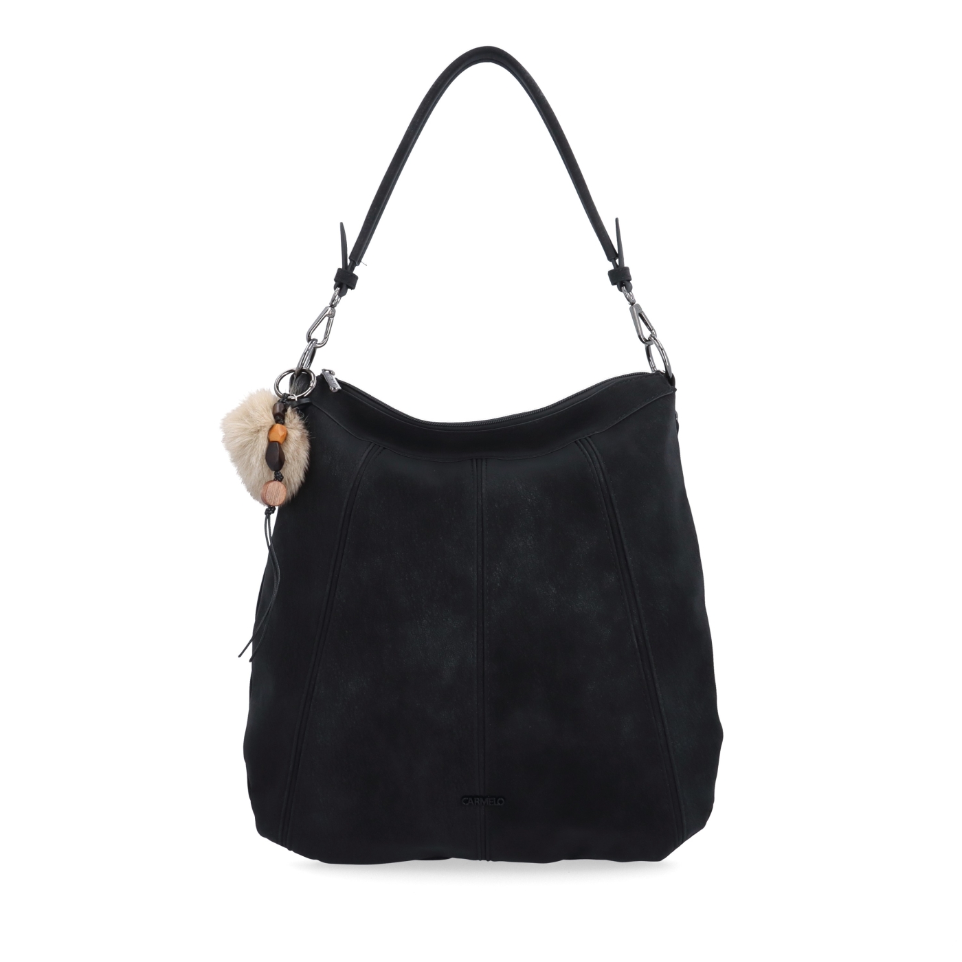 Praktická kabelka přes rameno i crossbody s prošitím Carmelo materiál syntetická kůže zapínání na zip barva černá velikost střední 4656 C Zepředu