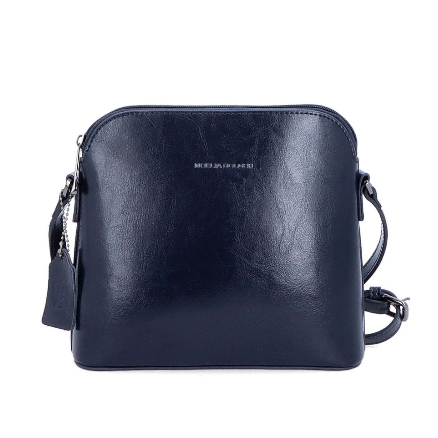 Elegantní kožená crossbody k šatům i saku Noelia Bolger materiál kůže zapínání na zip barva modrá velikost malá NB 0078 TM Zepředu
