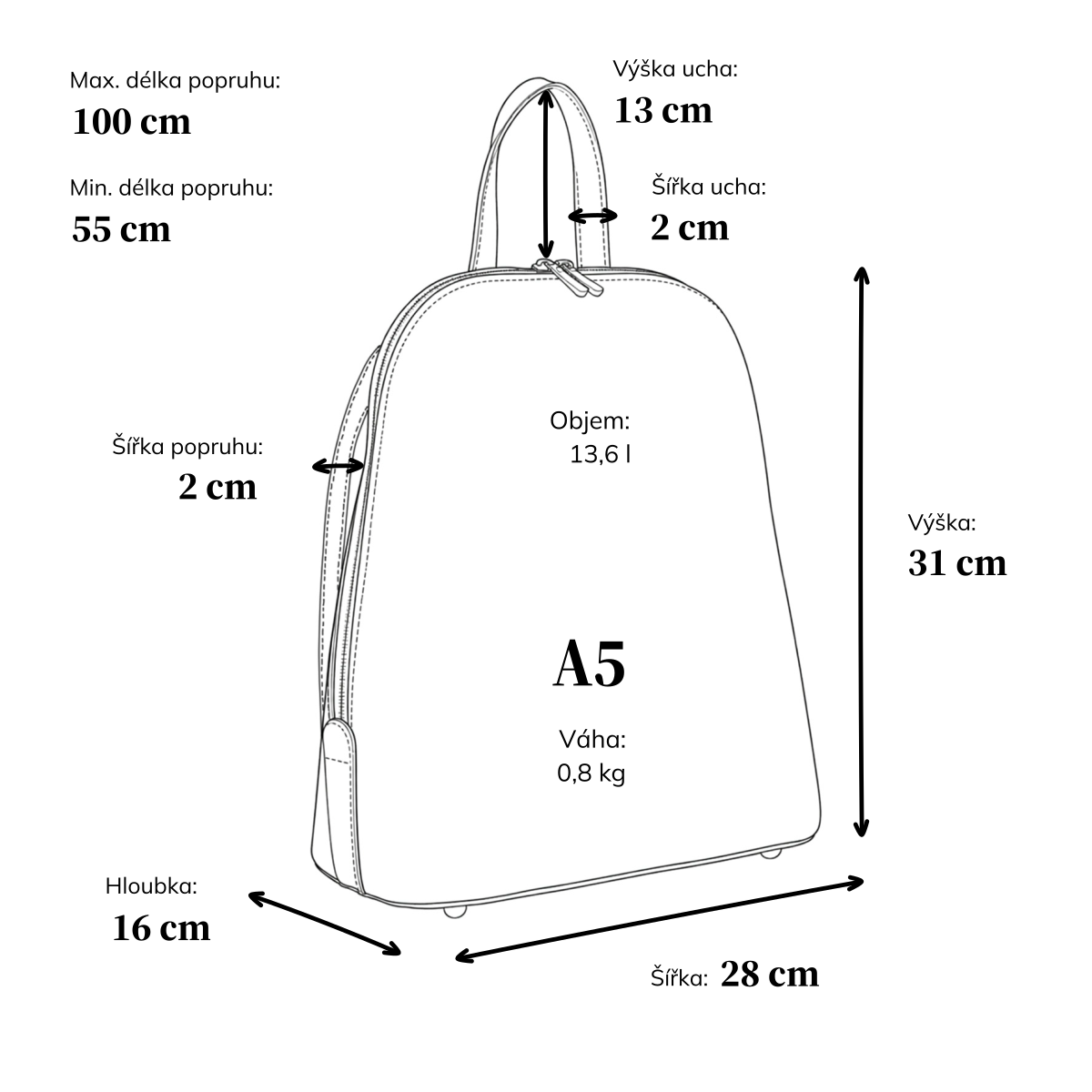 Kožený dámský batoh pro každý den Noelia Bolger materiál kůže zapínání na zip barva červená velikost střední NB 3104 CV Rozměry