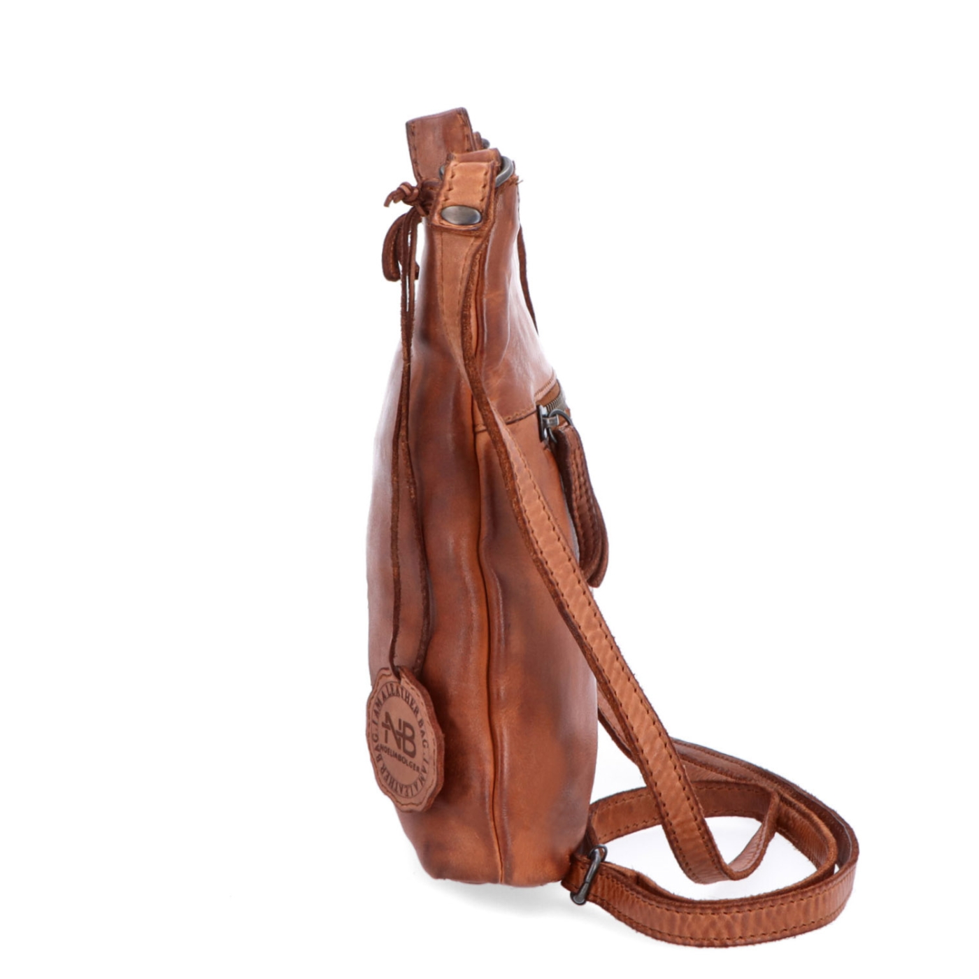 Kožená crossbody kabelka pro každý den Noelia Bolger materiál kůže zapínání na zip barva koňaková velikost malá NB 2404 KO Z boku