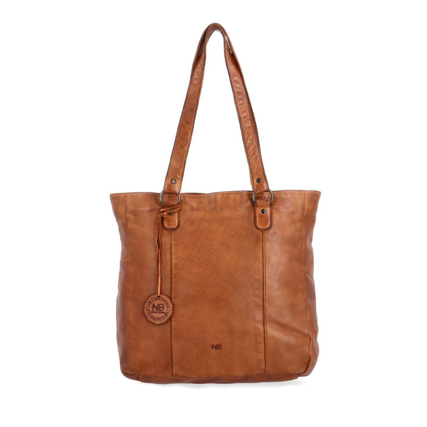 Prošívaná kožená shopper kabelka přes rameno Noelia Bolger materiál kůže zapínání na zip barva koňaková velikost střední NB 2062 KO Zepředu