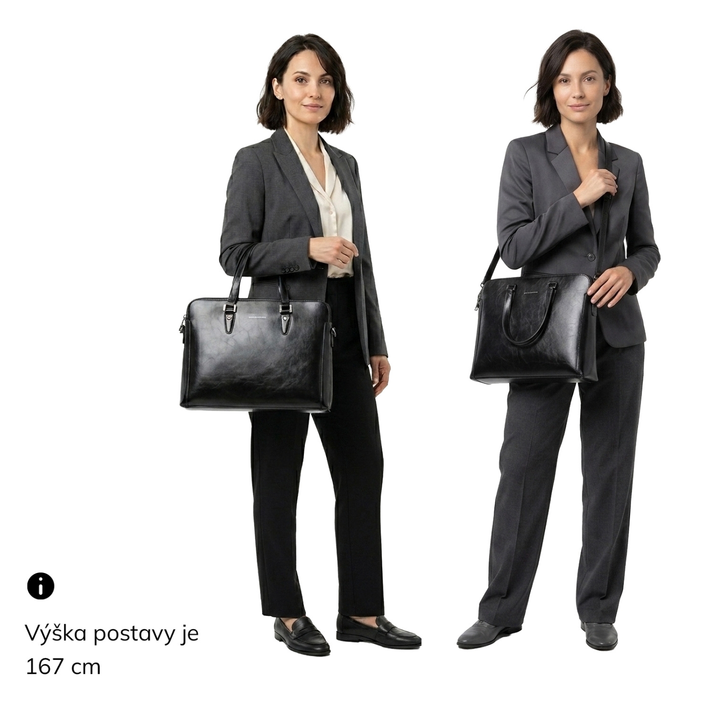 Praktická pracovní business kabelka Noelia Bolger materiál kůže zapínání na zip barva černá velikost velká NB 0111 C Na postavě
