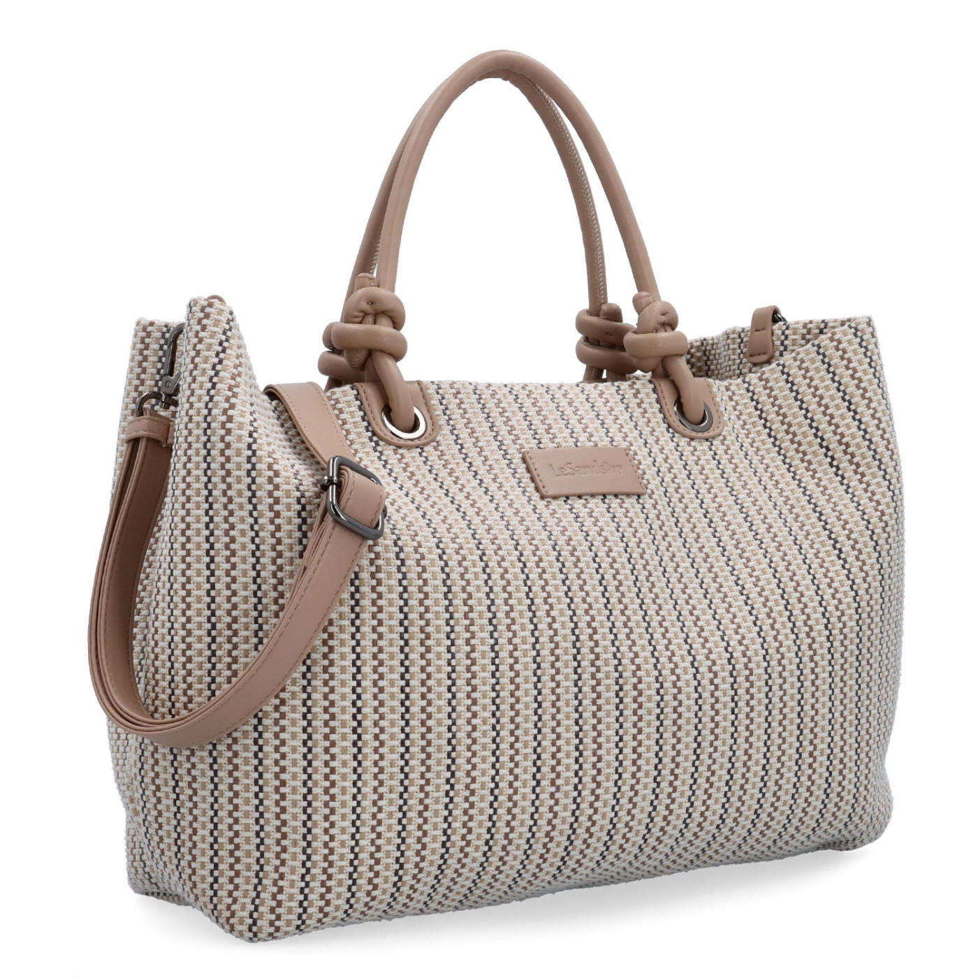 Prostorná shopper kabelka s originálními uchy Le Sands materiál syntetická kůže zapínání na zip barva béžová velikost velká 4613 BE