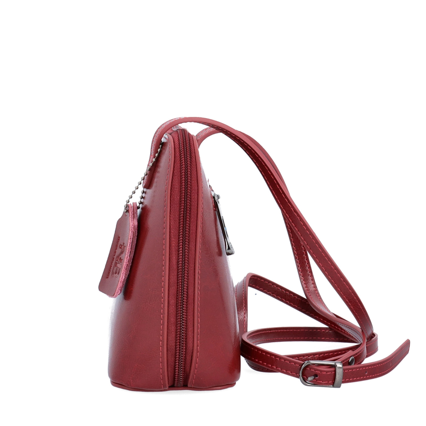 Kožená crossbody kabelka s promyšleným členěním Noelia Bolger materiál kůže zapínání na zip barva červená velikost malá NB 0115 TCV Z boku