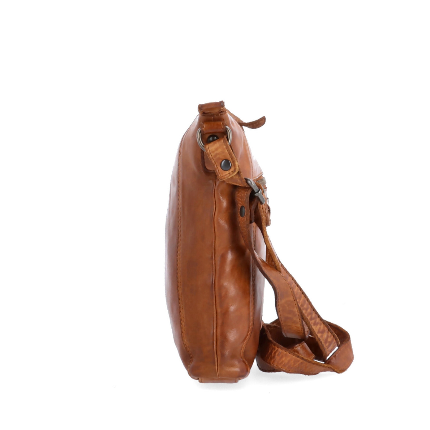 Malá kožená crossbody s prošitím Noelia Bolger materiál kůže zapínání na zip barva koňaková velikost malá NB 2086 KO Z boku