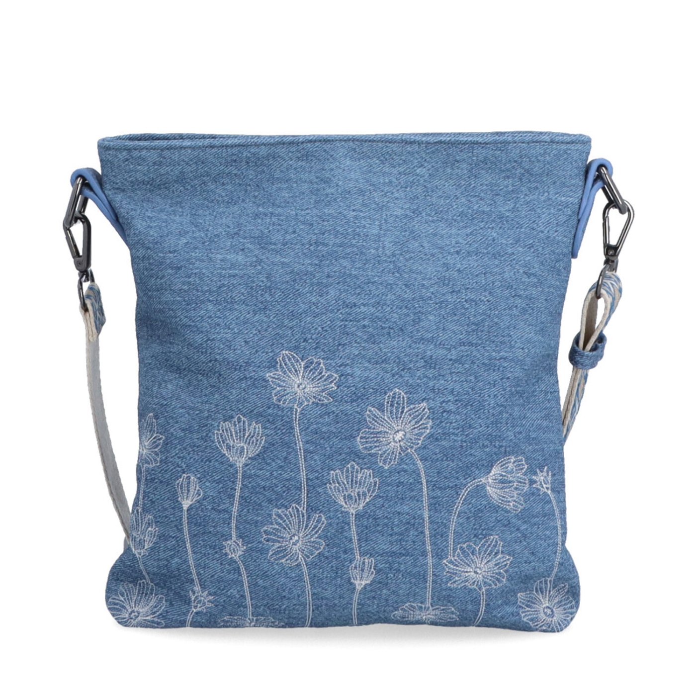 crossbody kabelka s motivem a odepínacím popruhem Indee materiál syntetická kůže zapínání na zip barva modrá velikost malá 6335 M Zepředu