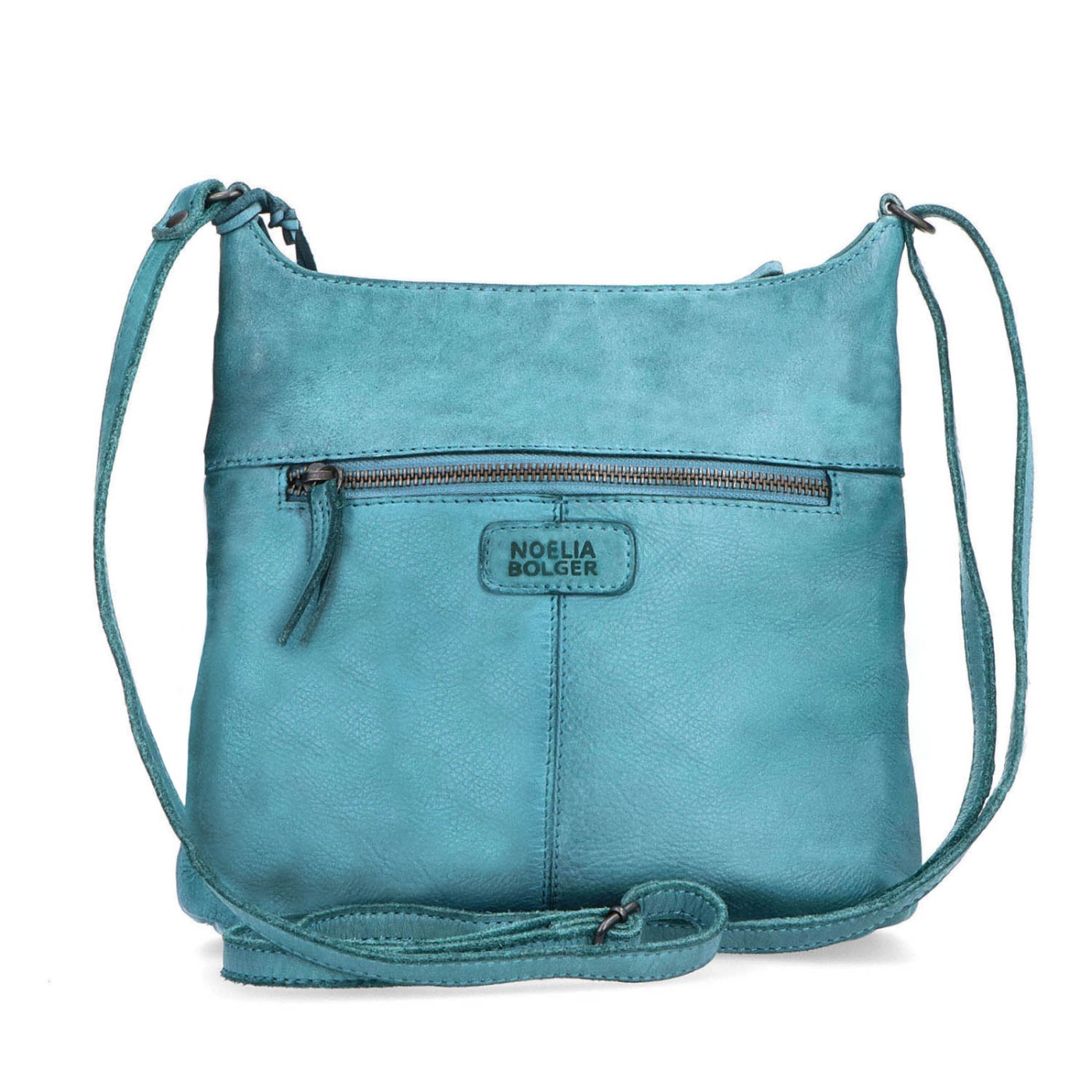 Kožená crossbody kabelka pro každý den Noelia Bolger materiál kůže zapínání na zip barva tyrkysová velikost malá NB 2404 TYR Zezadu