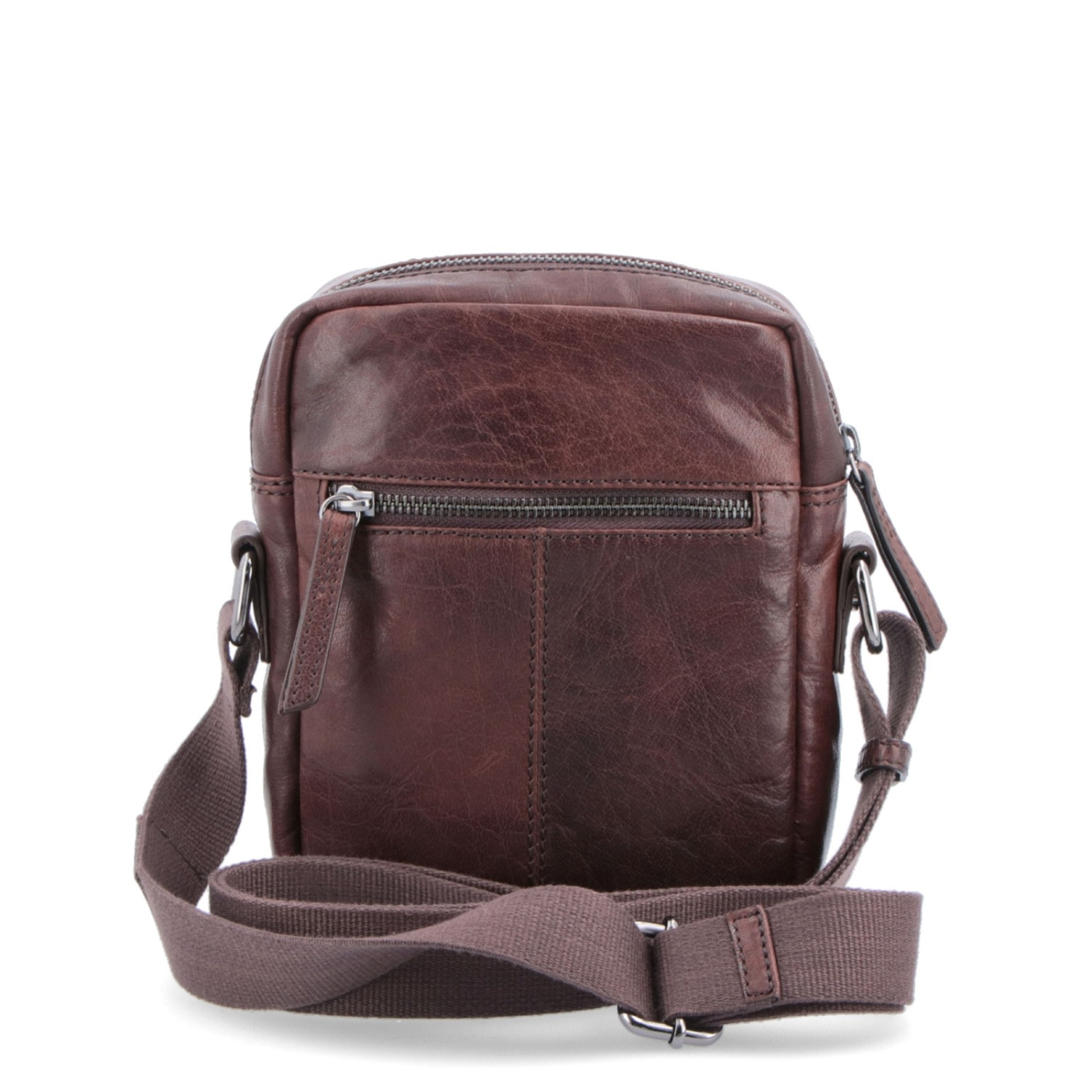 Malá kožená crossbody Poyem materiál kůže zapínání na zip barva hnědá velikost malá 2213 Poyem H Zezadu