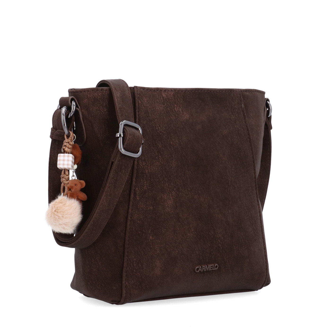 Stylová crossbody kabelka s odepínacím přívěskem Carmelo materiál syntetická kůže zapínání na zip barva hnědá velikost malá 4662 H