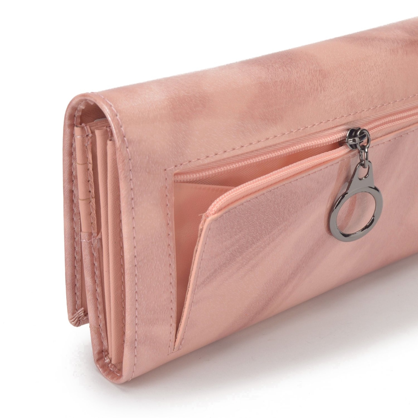 Elegantní dlouhá peněženka Carmelo materiál kůže zapínání na cvoček barva růžová velikost velká 2109 P R Polobok zezadu