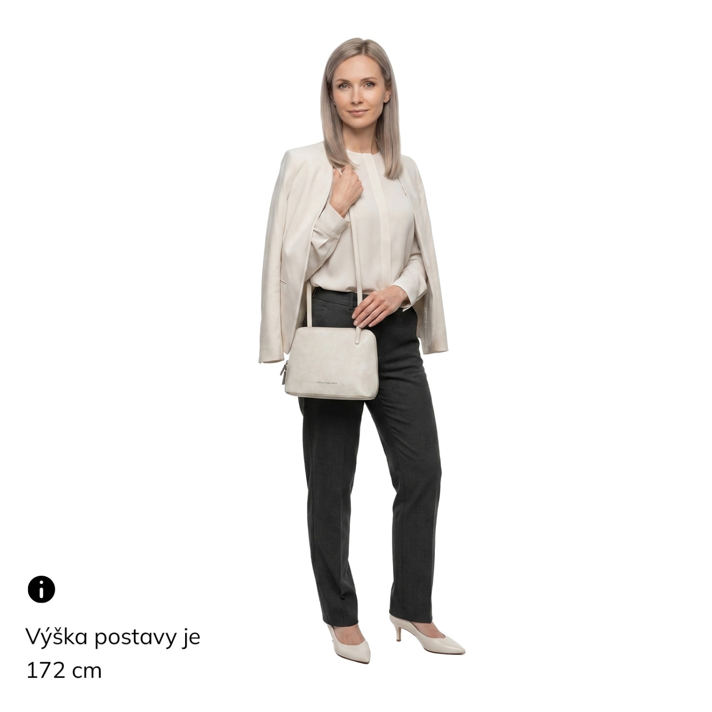 Kožená crossbody kabelka s promyšleným členěním Noelia Bolger materiál kůže zapínání na zip barva bílá velikost malá NB 0115 OW Na postavě