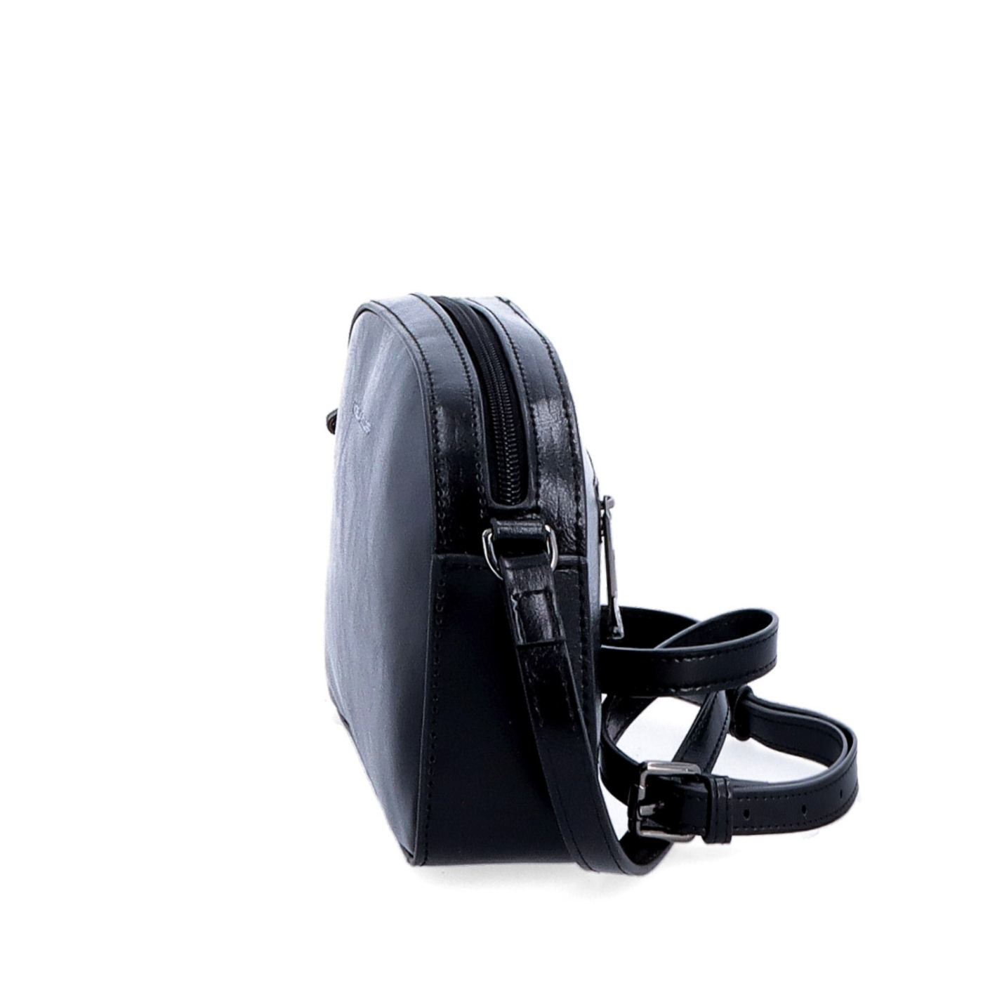 Malá minimalistická kožená crossbody kabelka Noelia Bolger materiál kůže zapínání na zip barva černá velikost malá NB 0106 C Z boku