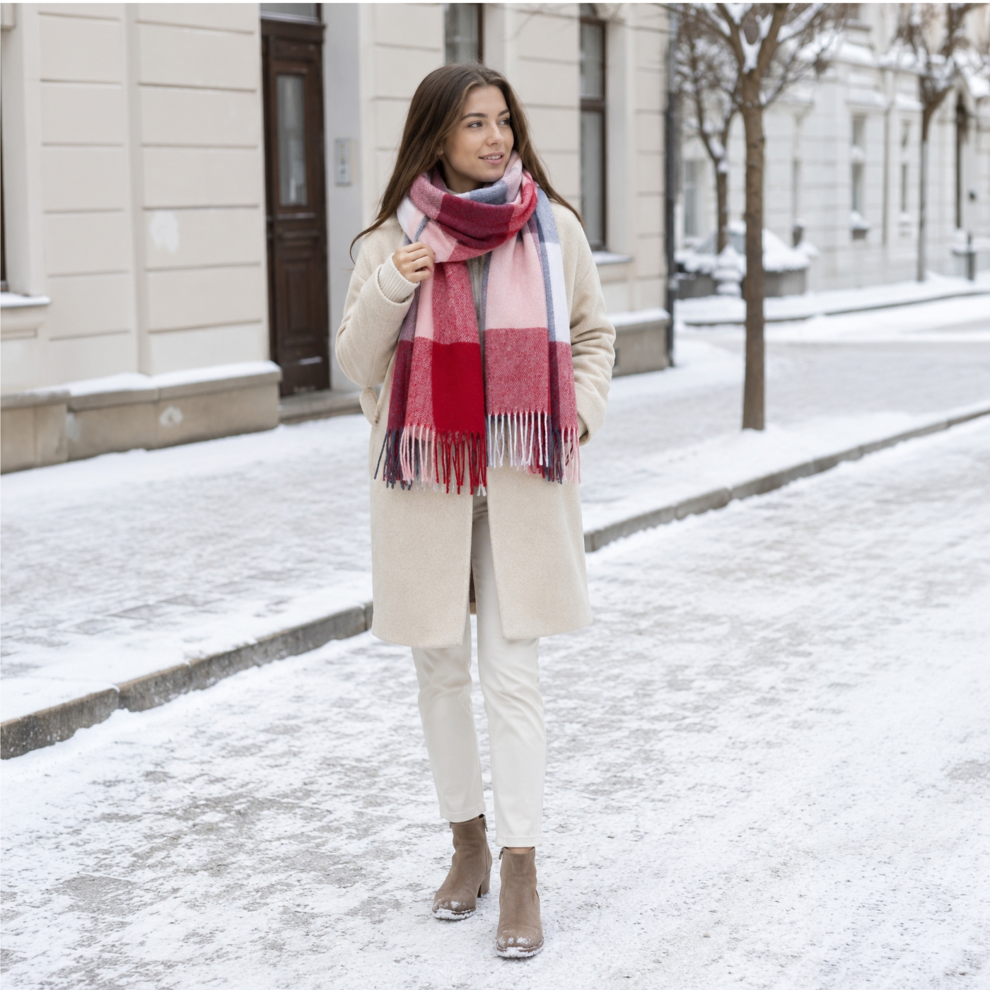 Příjemná šála s kostkovaným vzorem Noelia Bolger materiál Polyester s příměsí vlny barva multicolor KZ002 - 06