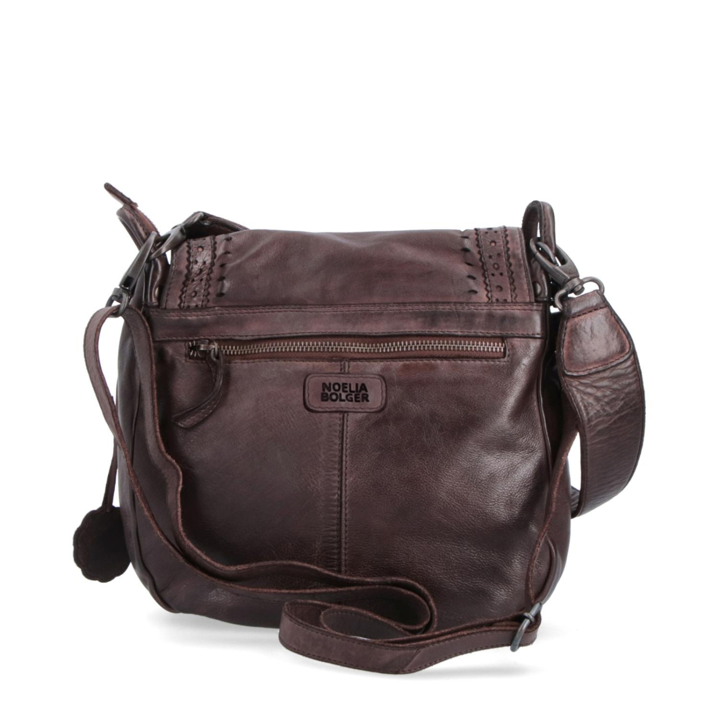 Kožená crossbody kabelka se zdobenou klopou Noelia Bolger materiál kůže zapínání s klopou barva hnědá velikost střední NB 2030 H Zezadu