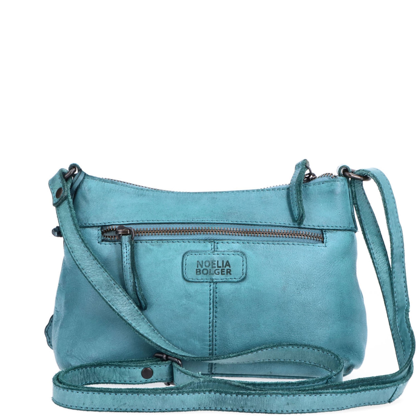 Praktická kožená crossbody na každý den Noelia Bolger materiál kůže zapínání na zip barva tyrkysová velikost malá NB 2406 TYR Zezadu