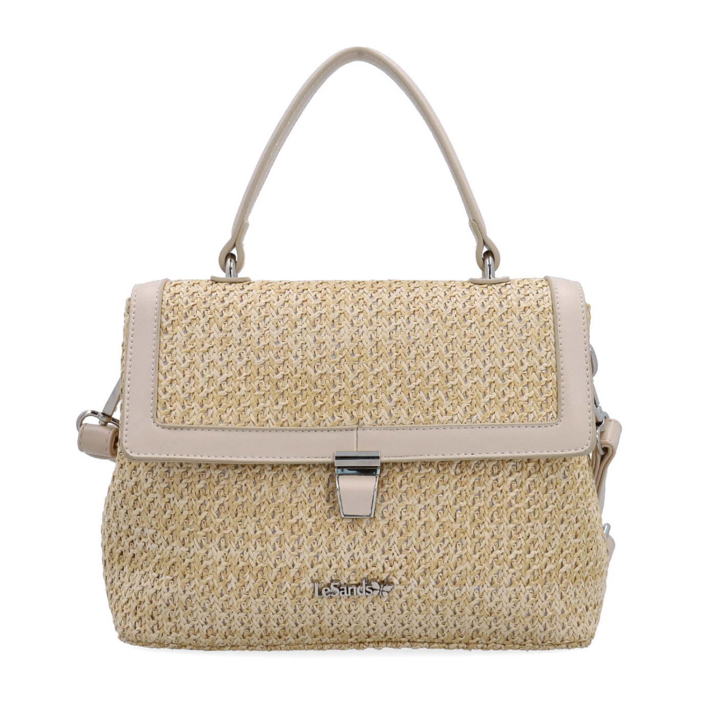 Elegantní straw kabelka do ruky i crossbody Le Sands materiál syntetická kůže zapínání na zámeček barva béžová velikost malá 4615 BE Zepředu