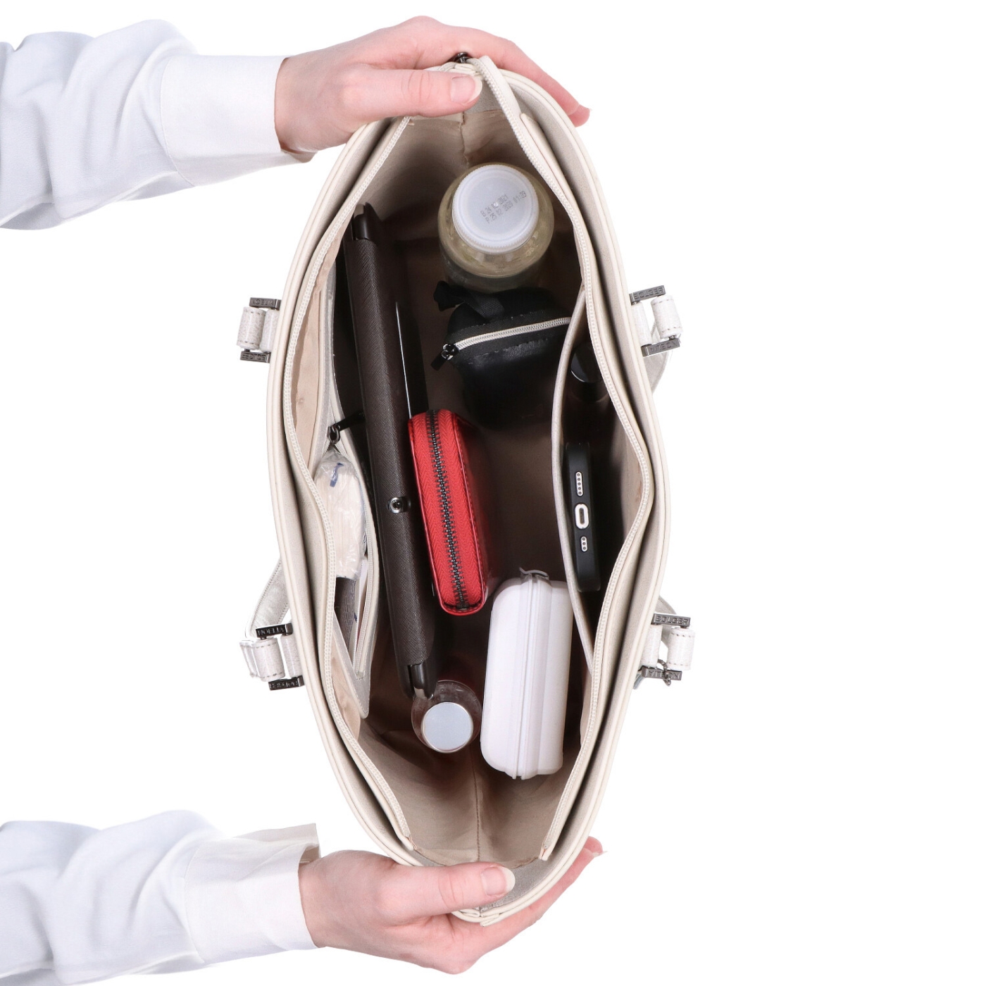 Shopper kabelka přes rameno Noelia Bolger materiál kůže zapínání na zip barva bílá velikost velká NB 0047 OW Vnitřek