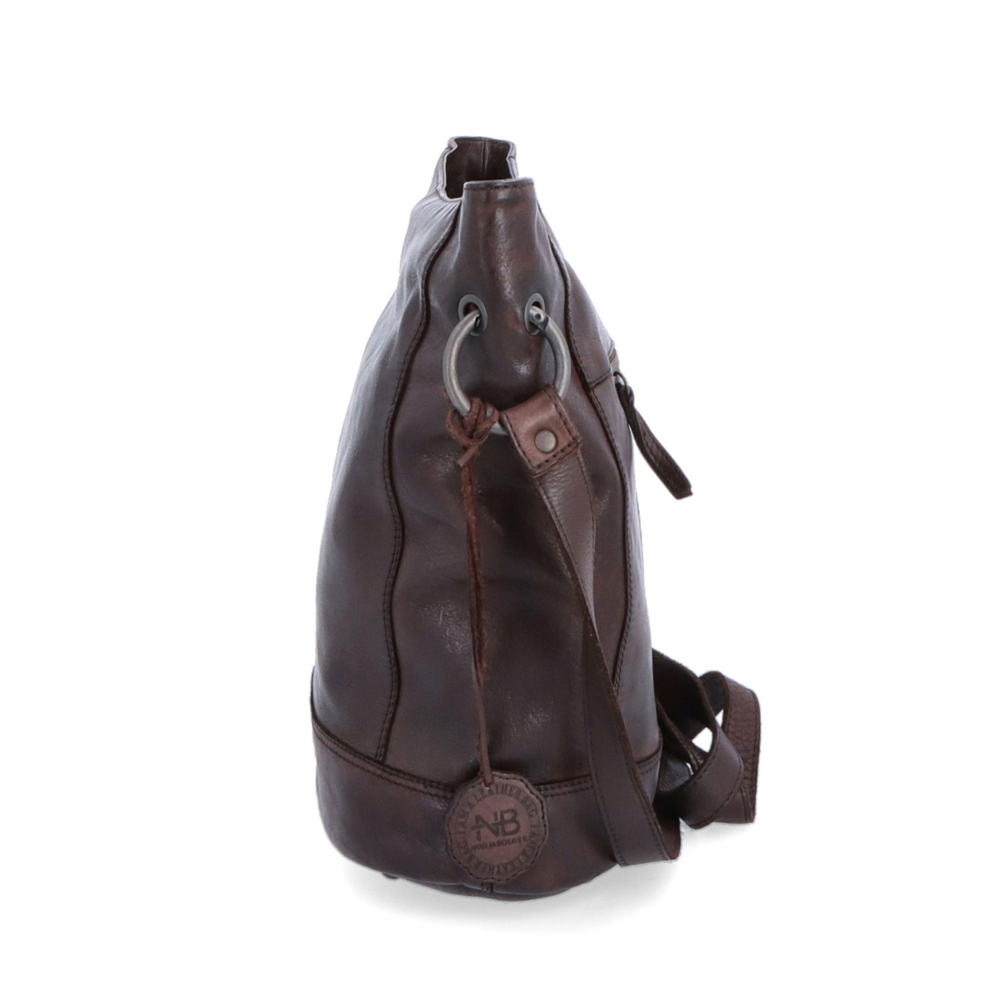 Kožená crossbody kabelka s designovým prošitím Noelia Bolger materiál kůže zapínání na zip barva hnědá velikost střední NB 2089 H Z boku